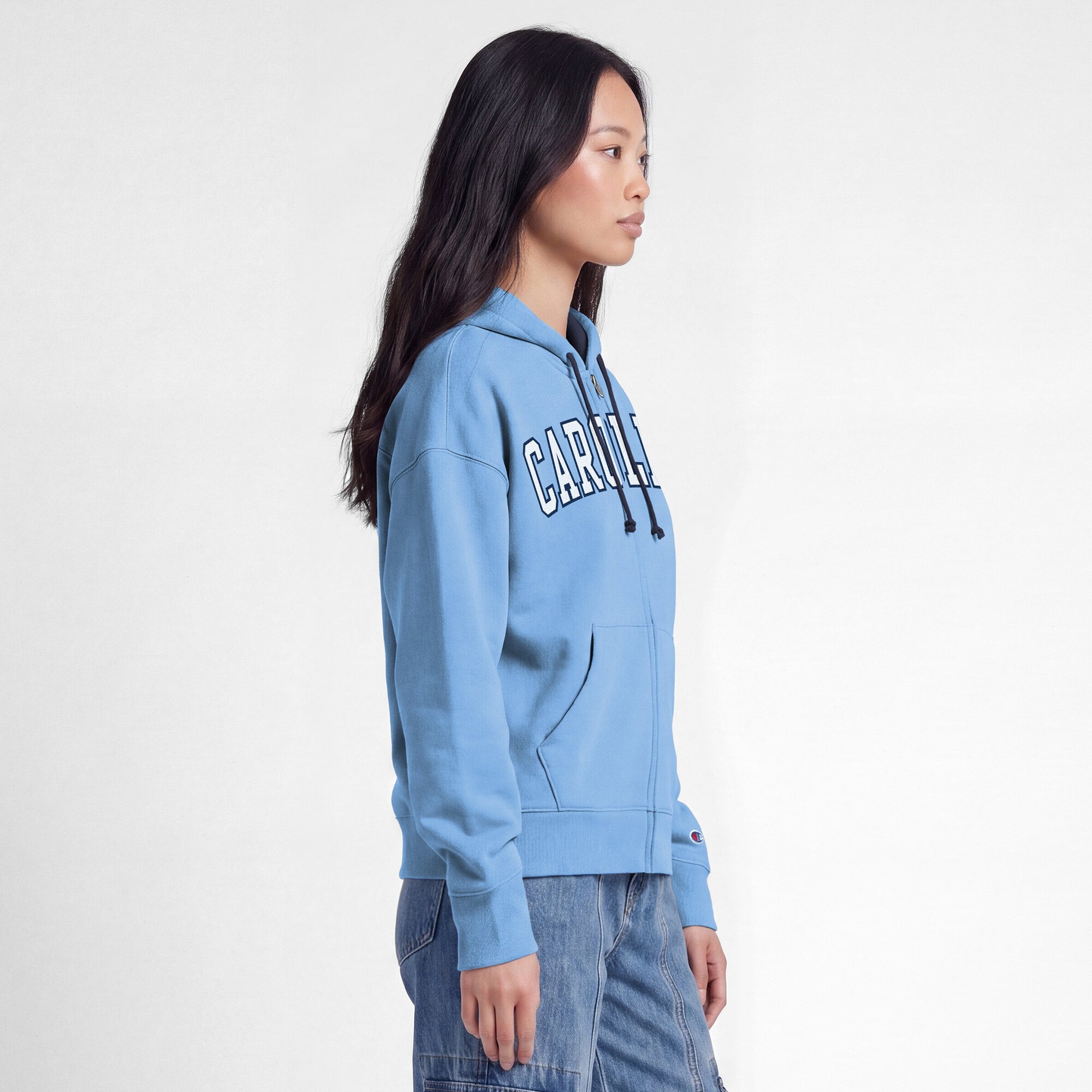Sweat à capuche zippé en polaire Champion bleu marine pour femme, modèle North Carolina Tar Heels Arch.