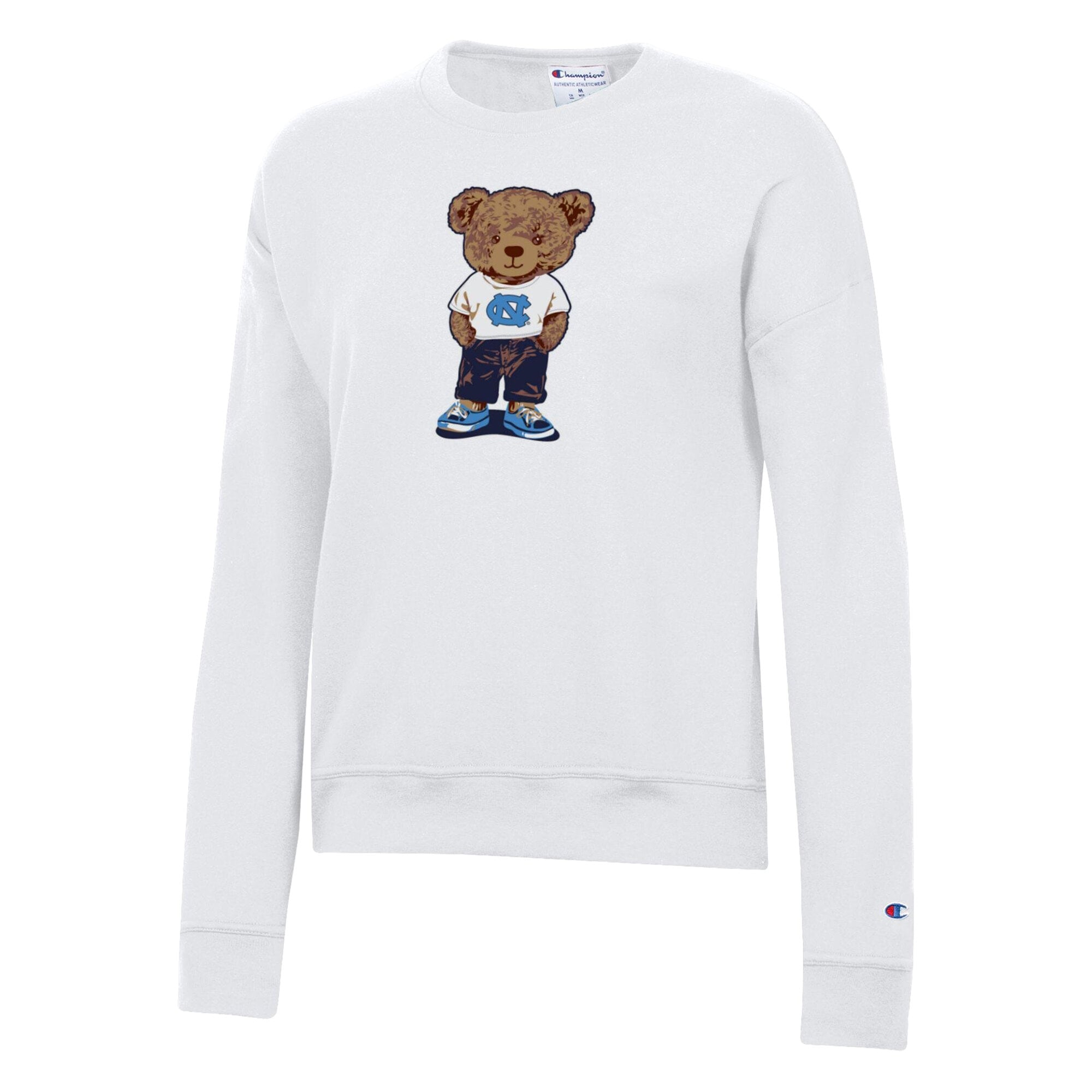 Women's Champion White North Carolina Tar Heels Teddy Bear Fleece Sweatshirt