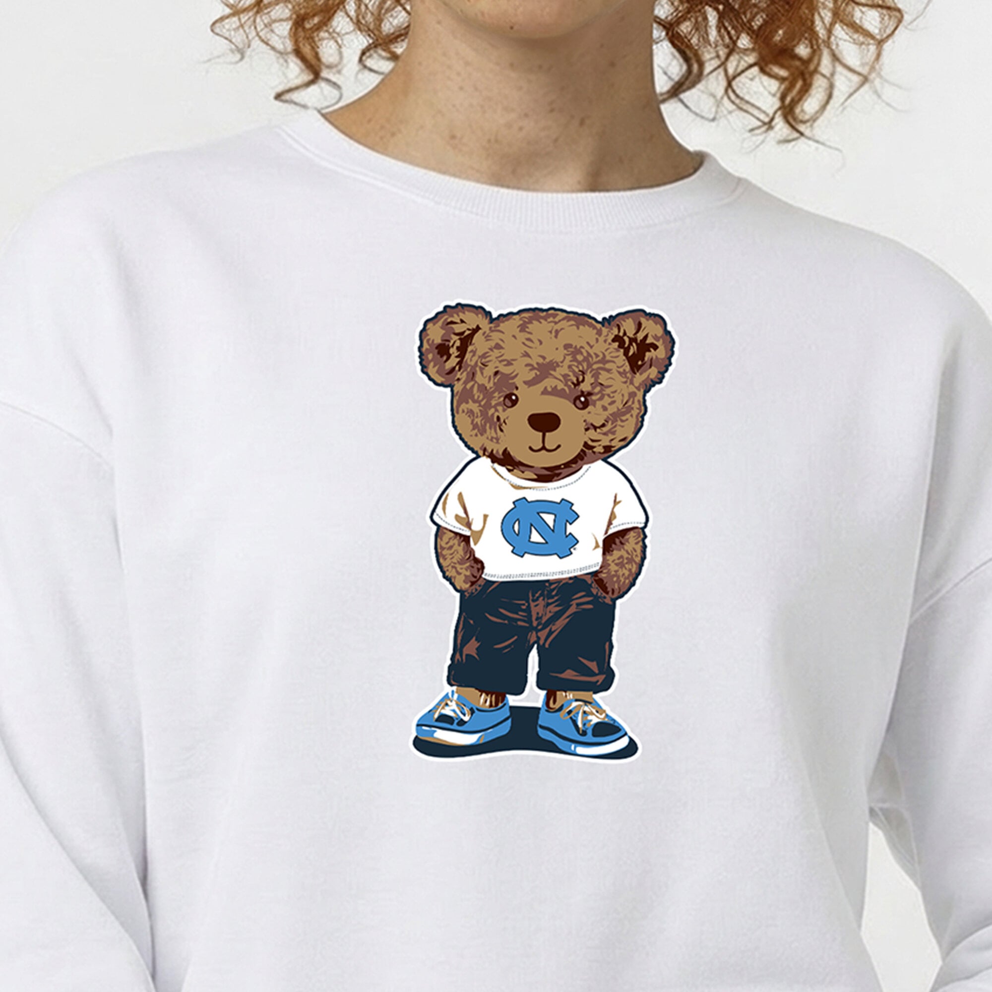 Women's Champion White North Carolina Tar Heels Teddy Bear Fleece Sweatshirt