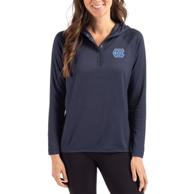 North Carolina Tar Heels Cutter & Buck Women's Coastline Epic Comfort Recycled Hooded Raglan Quarter-Snap Shirt - Navy