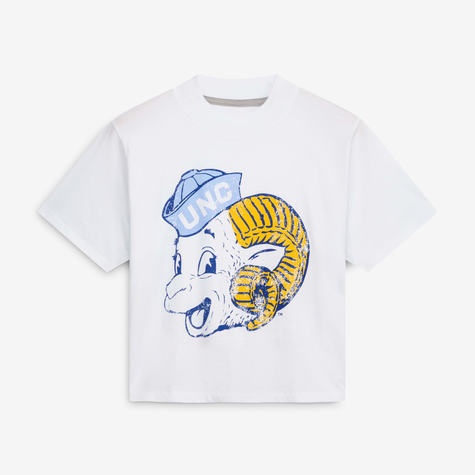 T-shirt blanc pour femmes « Women's Gameday Social » avec la mascotte des Tar Heels de Caroline du Nord.