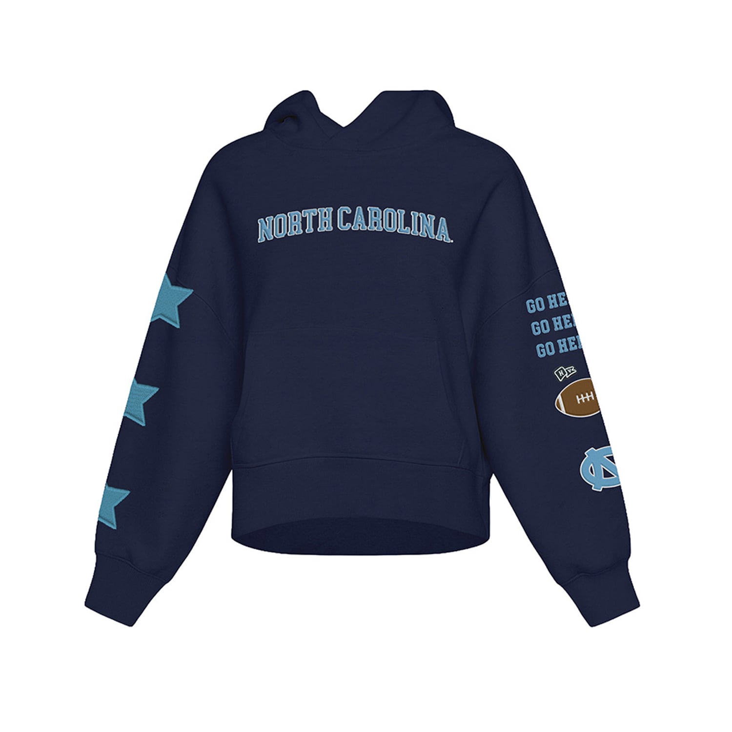 Sweat à capuche court Hype and Vice pour femme, bleu marine, North Carolina Tar Heels.