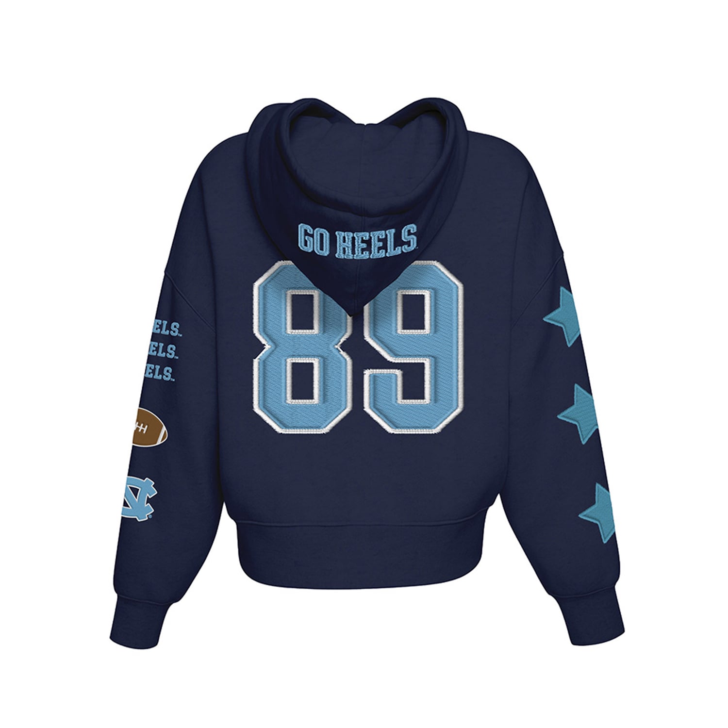 Sweat à capuche court Hype and Vice pour femme, bleu marine, North Carolina Tar Heels.