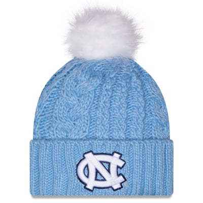 North Carolina Tar Heels New Era Women's Fuzz Double Knit Hat with Pom - Carolina Blue