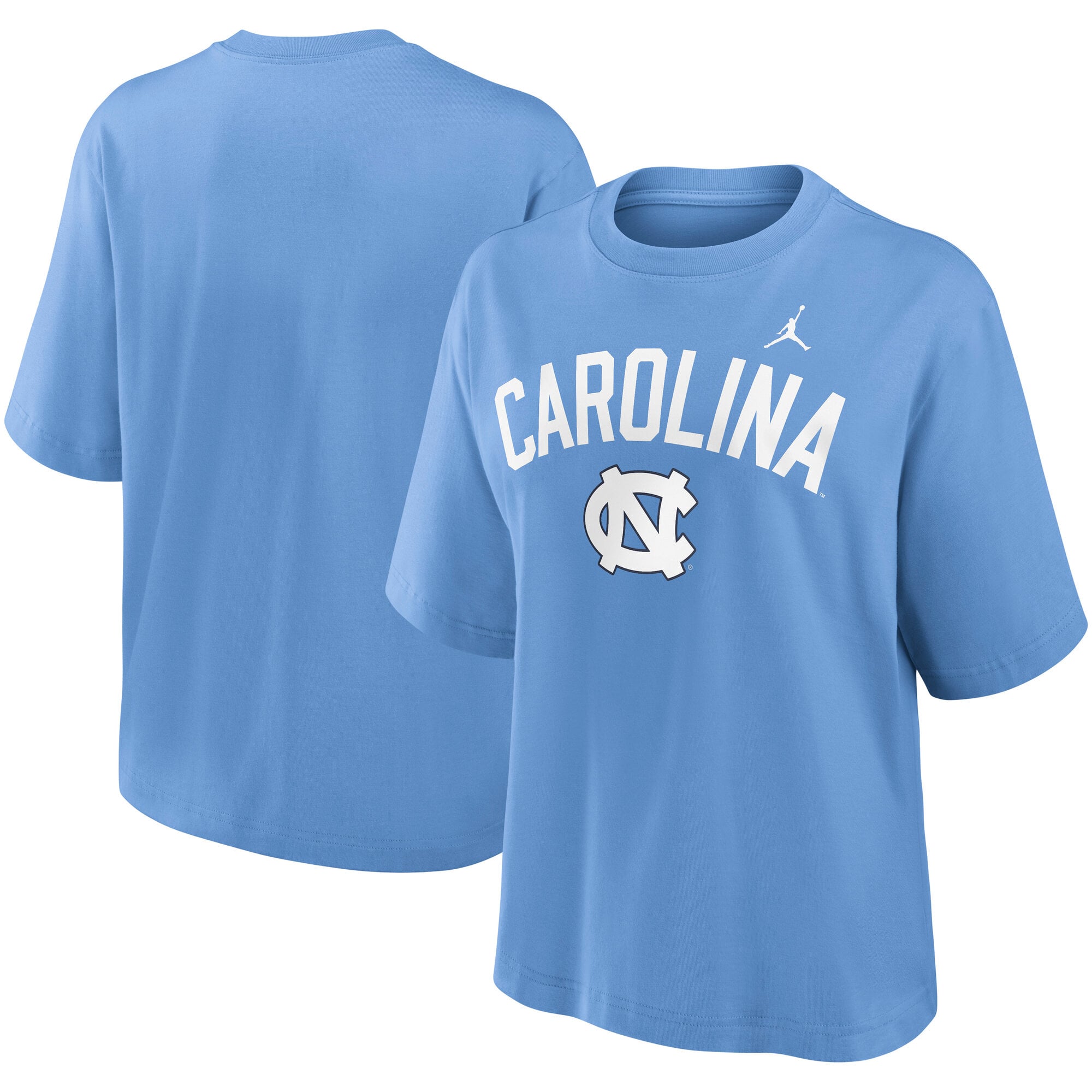 T-shirt Nike Carolina Blue pour femme, logo Arch des Tar Heels de Caroline du Nord, coupe carrée