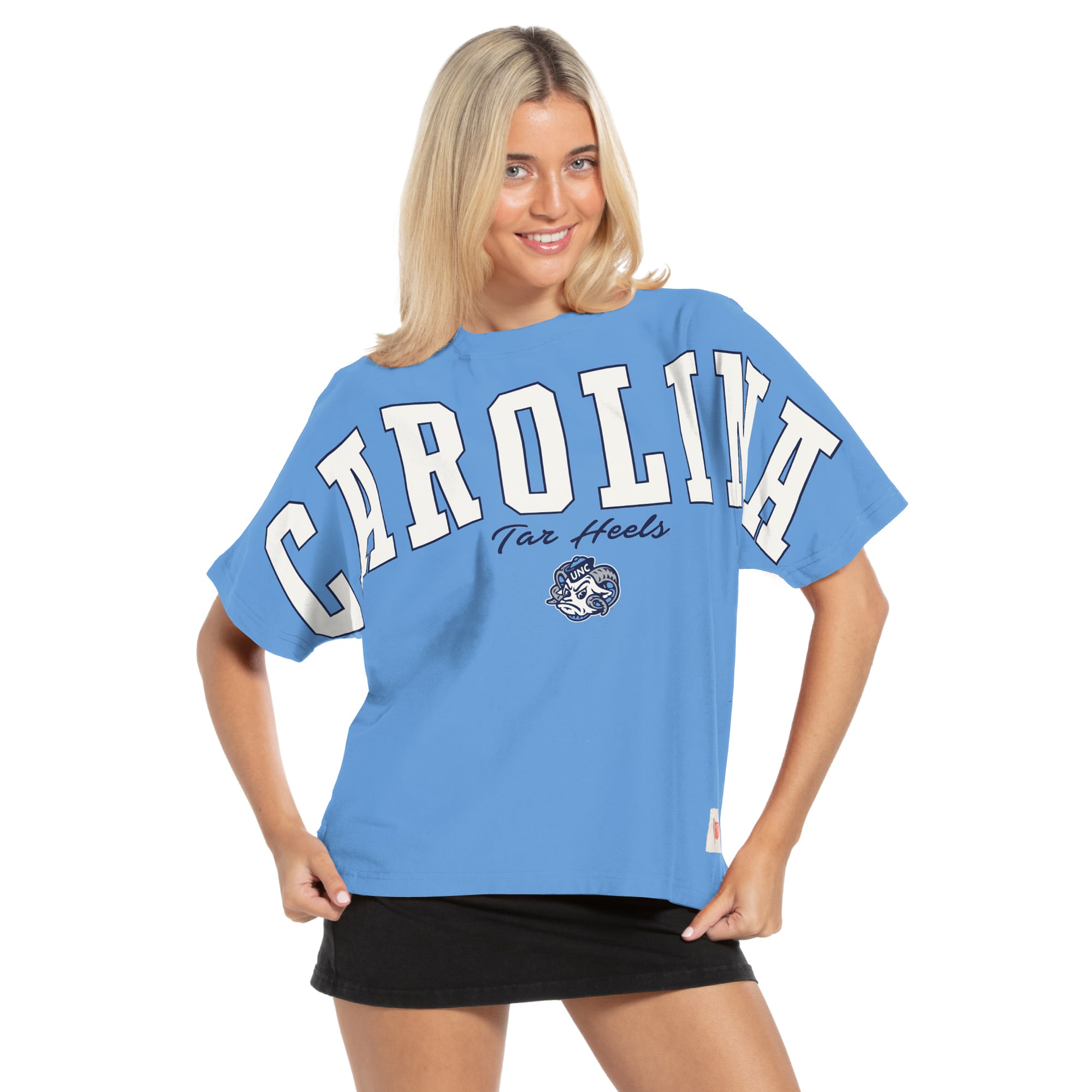 T-shirt oversize en flanelle bleu Caroline pour femmes, à l'effigie des Tar Heels de du Nord, la marque Pressbox.