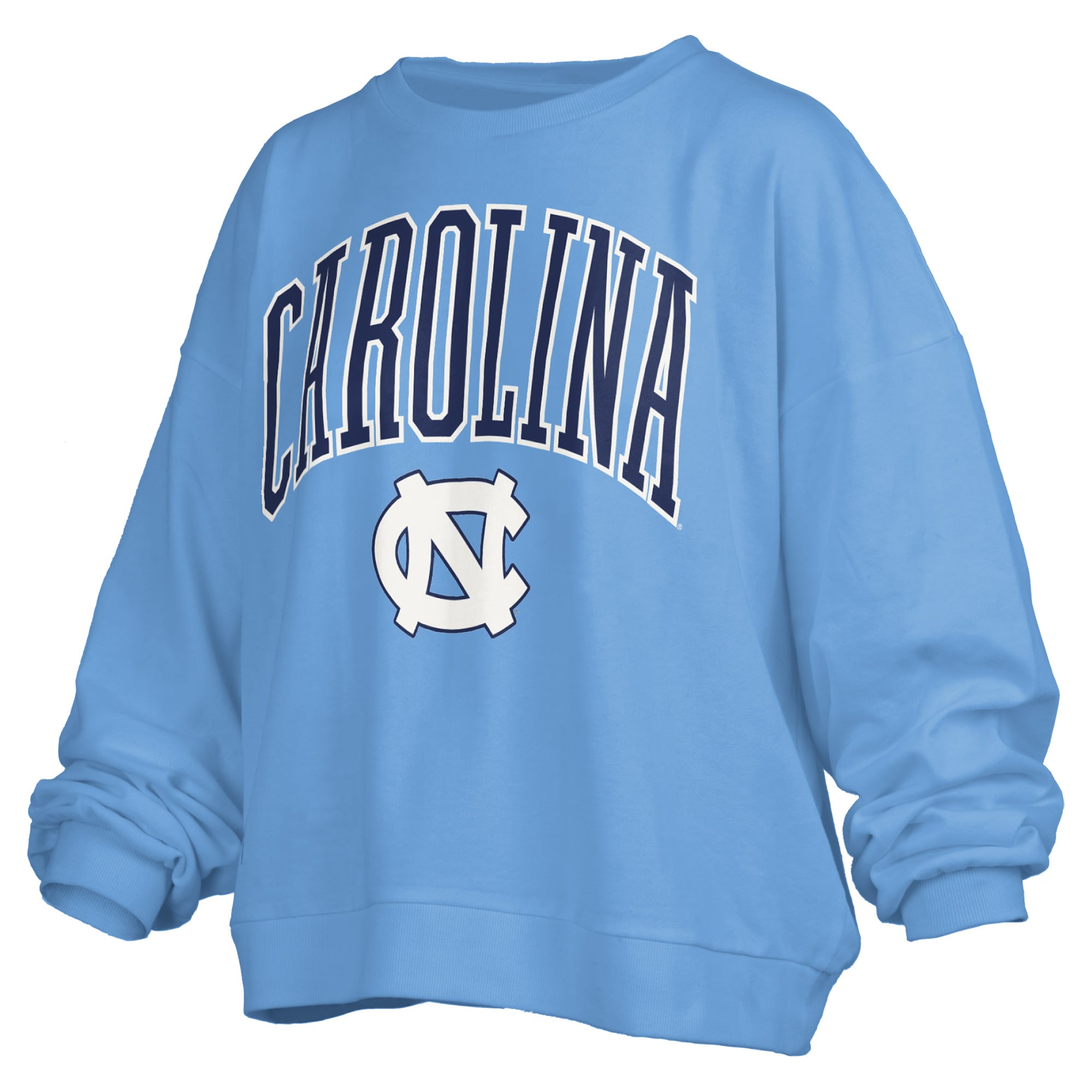 Sweat-shirt polaire oversize Pressbox bleu marine pour femme, modèle Janise Arch Over Logo North Carolina Tar Heels.