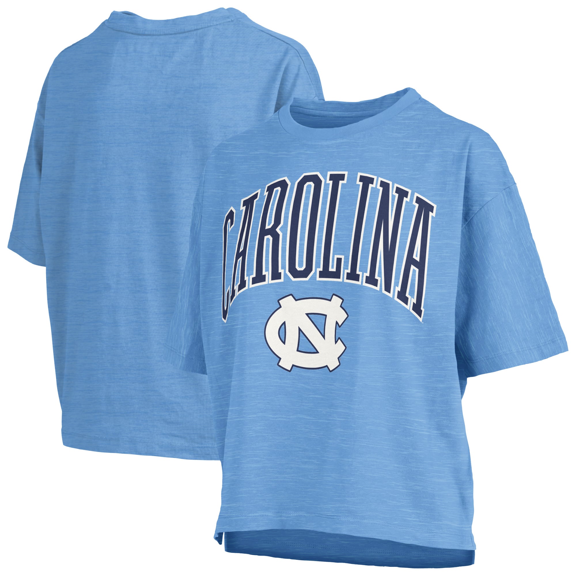 T-shirt Pressbox bleu marine pour femme, modèle oversize, logo Nelson Arch Over, motif Tar Heels de Caroline du Nord.