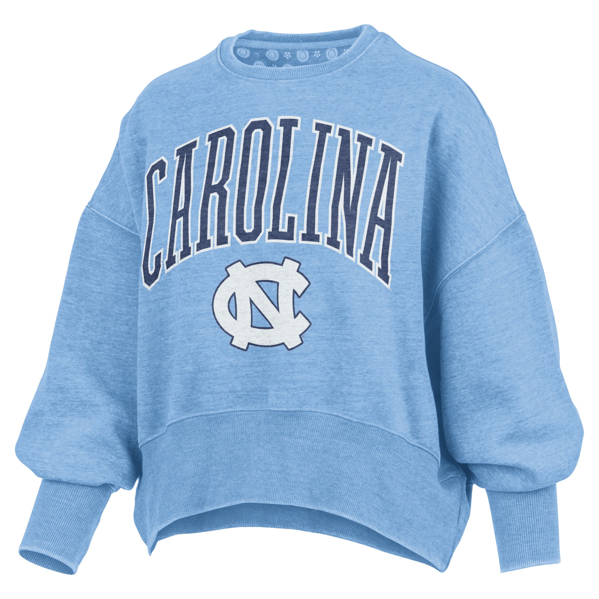 Women's Pressbox Natural North Carolina Tar Heels Oversized Waist-Length Crewneck Sweatshirt