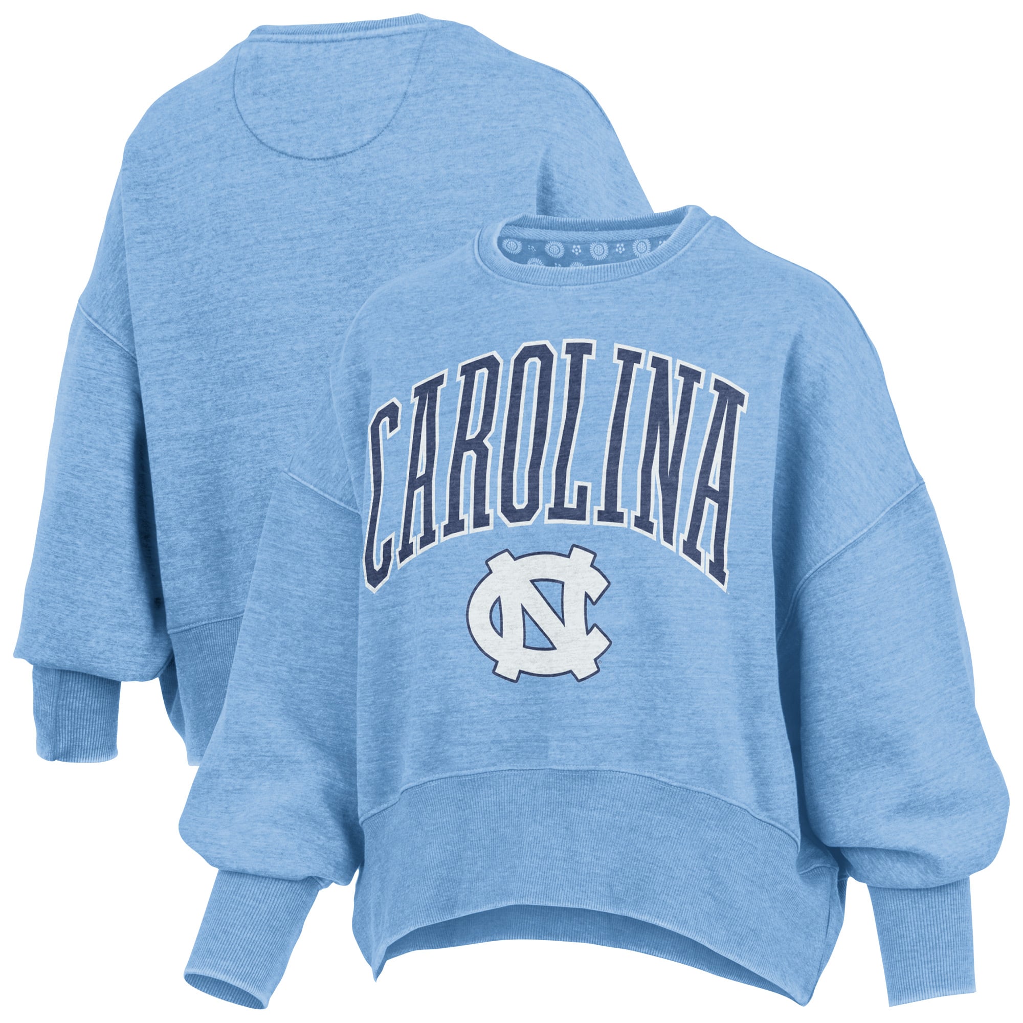 Women's Pressbox Natural North Carolina Tar Heels Oversized Waist-Length Crewneck Sweatshirt