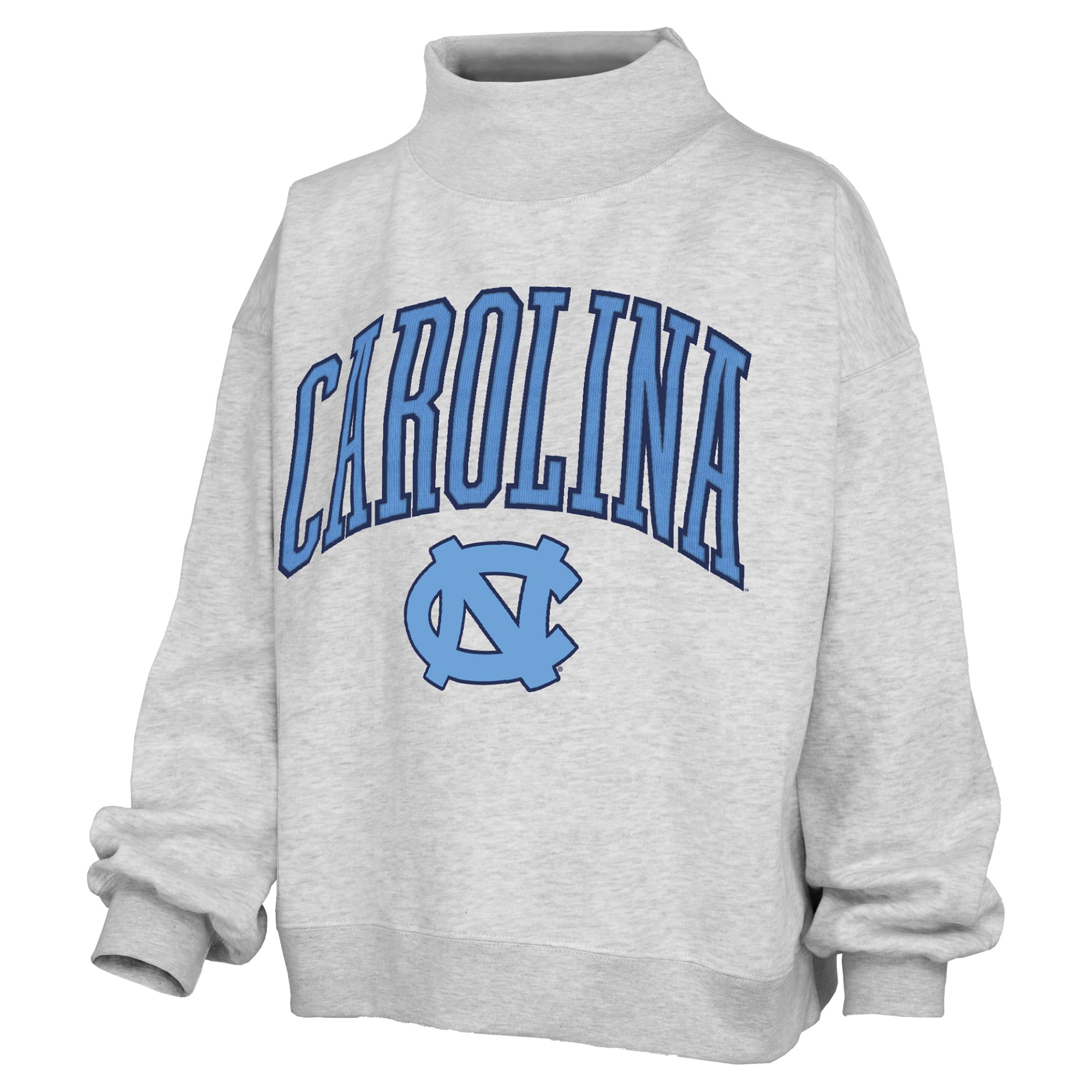 Women's Pressbox Gray North Carolina Tar Heels Nelson Texture Lingo Mock Neck Fleece Sweatshirt