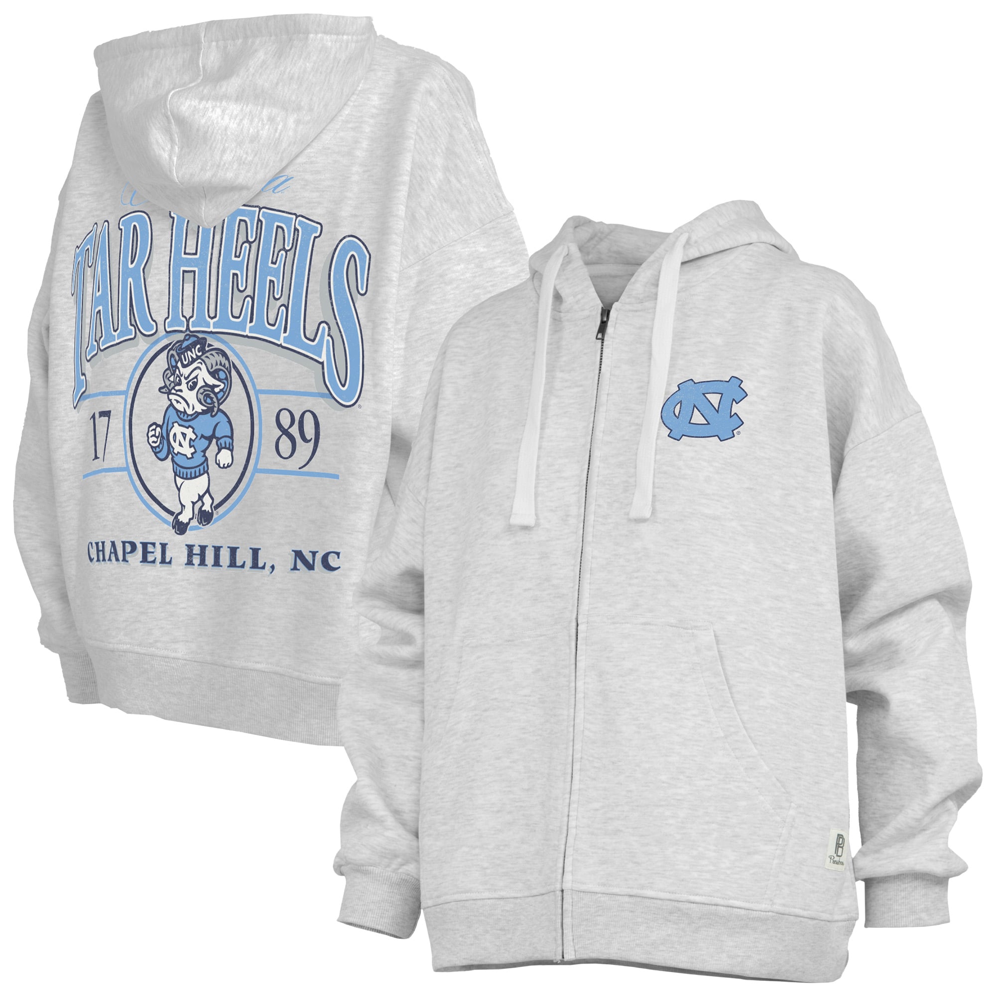Sweat à capuche zippé Janise des Tar Heels de Caroline du Nord, gris chiné, pour femme, Pressbox