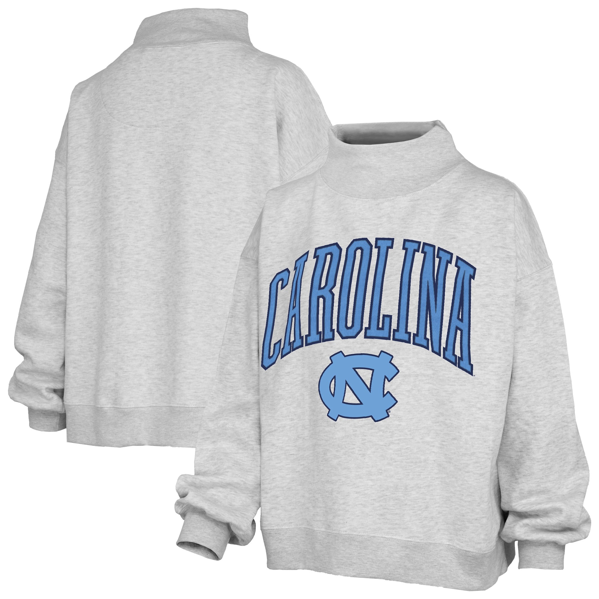 Women's Pressbox Heather Gray North Carolina Tar Heels Nelson Texture Lingo Mock Neck Fleece Sweatshirt