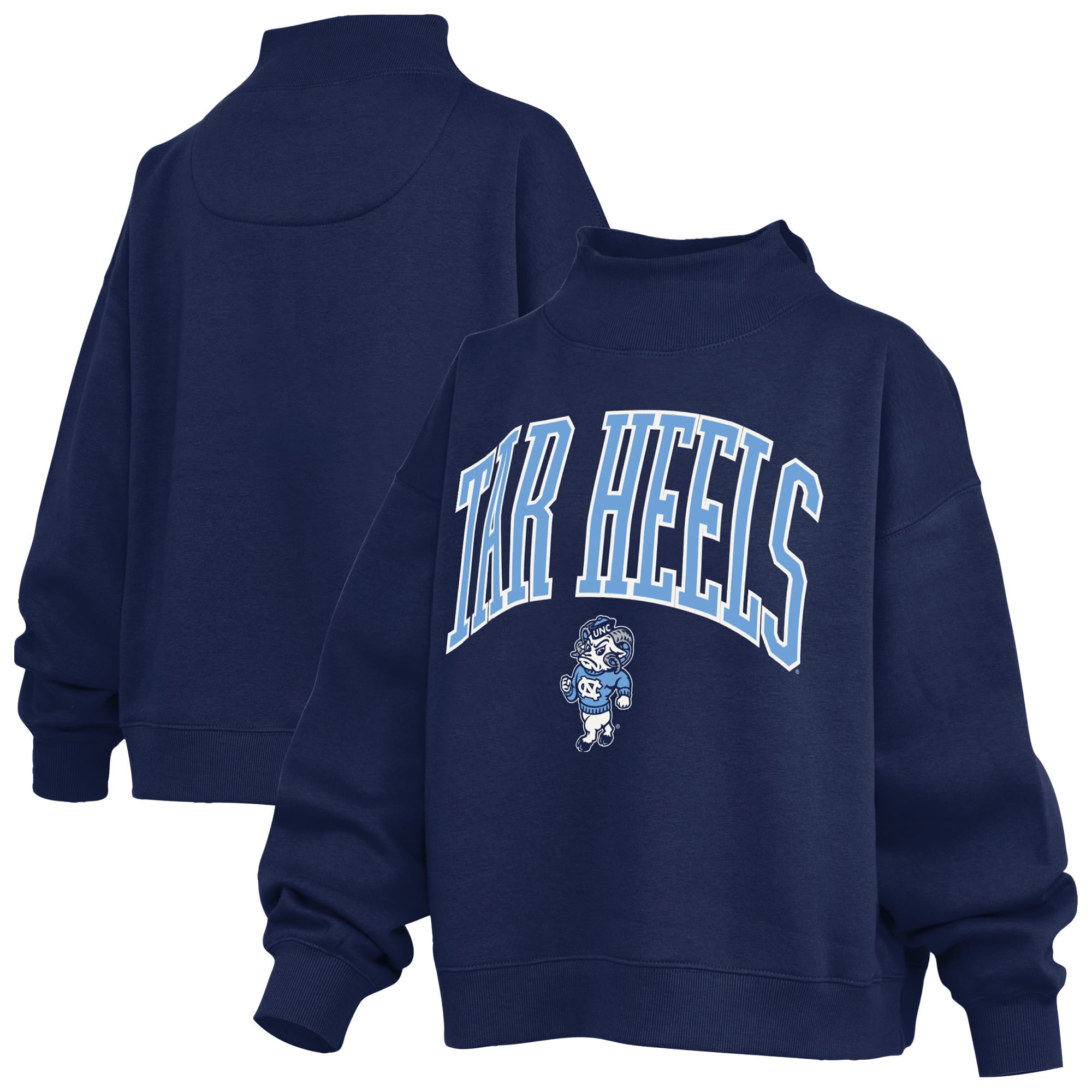 Sweat-shirt à col montant oversize en polaire avec slogan, bleu marine, Pressbox, pour femme, North Carolina Tar Heels.