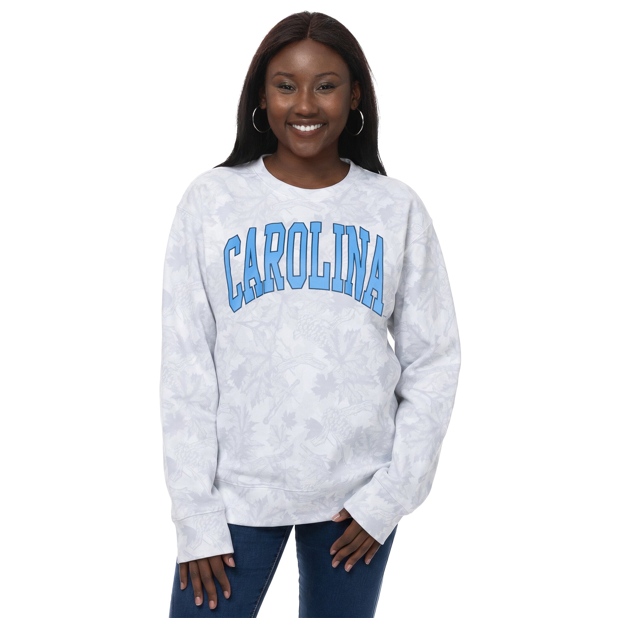 Women's ZooZatz  Gray North Carolina Tar Heels Camo Arch Logo Fleece Crewneck Sweatshirt