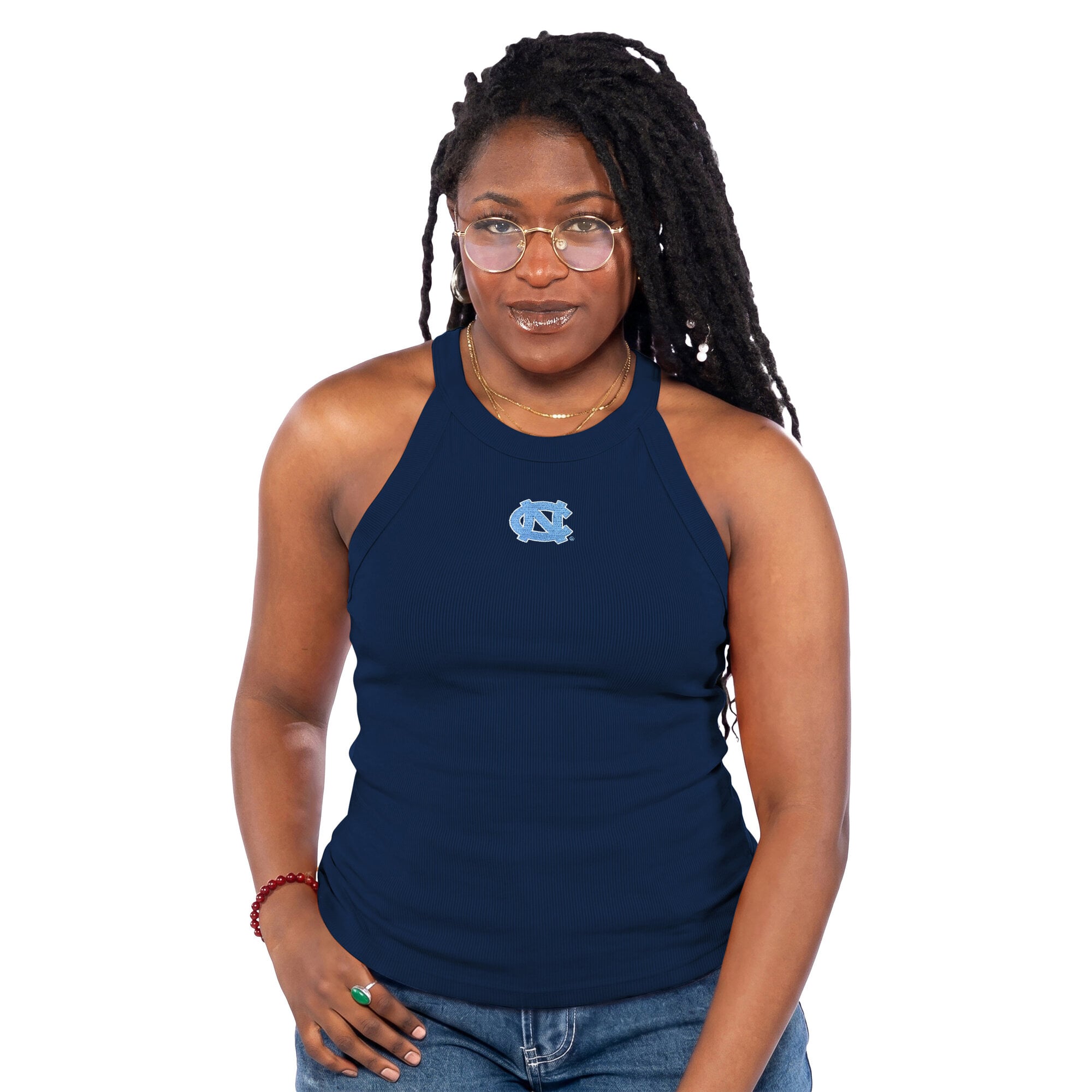 Women's ZooZatz  Navy North Carolina Tar Heels Tri-Blend Racerback Ribbed Tank Top