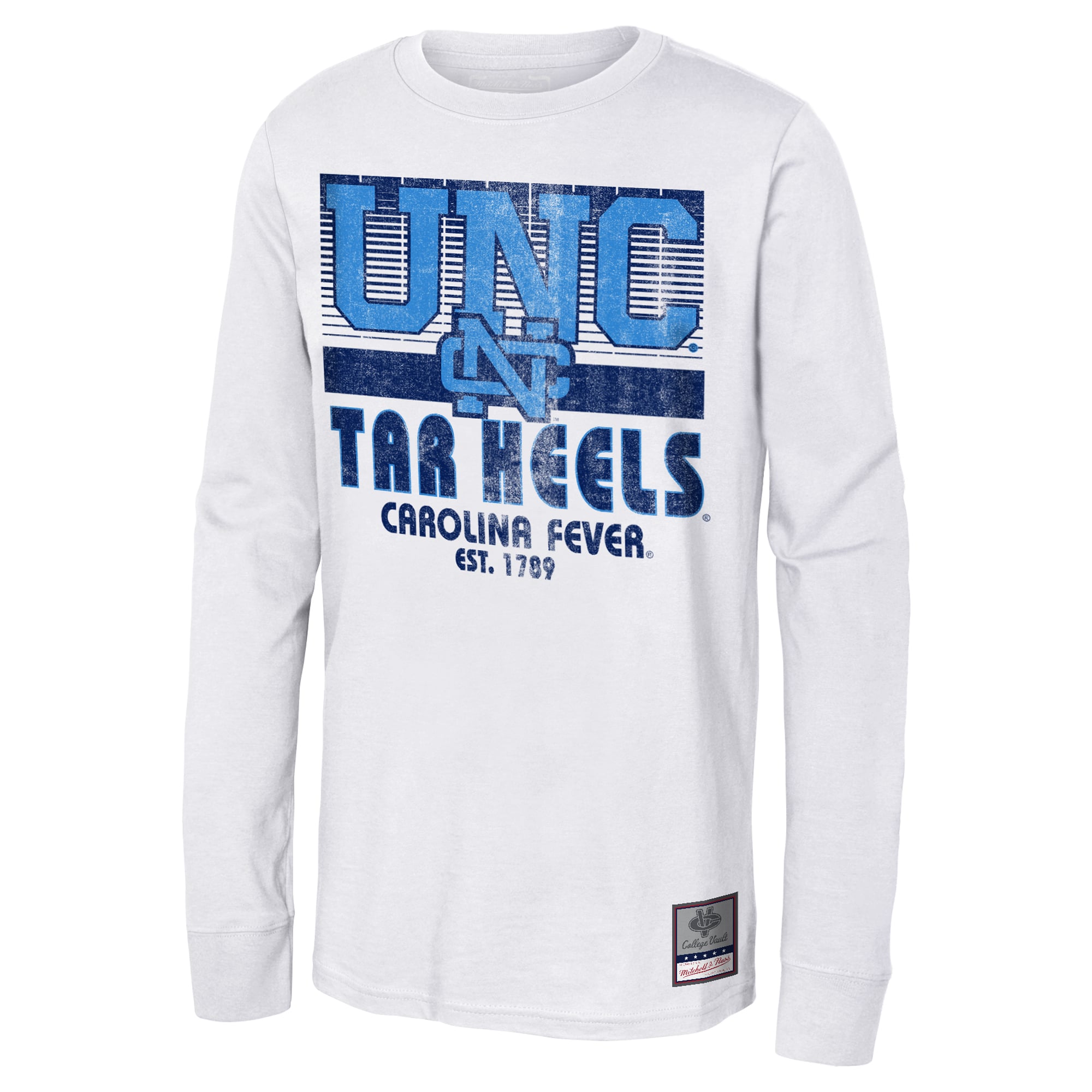 T-shirt à manches longues Mitchell & Ness blanc pour enfant, North Carolina Tar Heels, style rétro, grand match