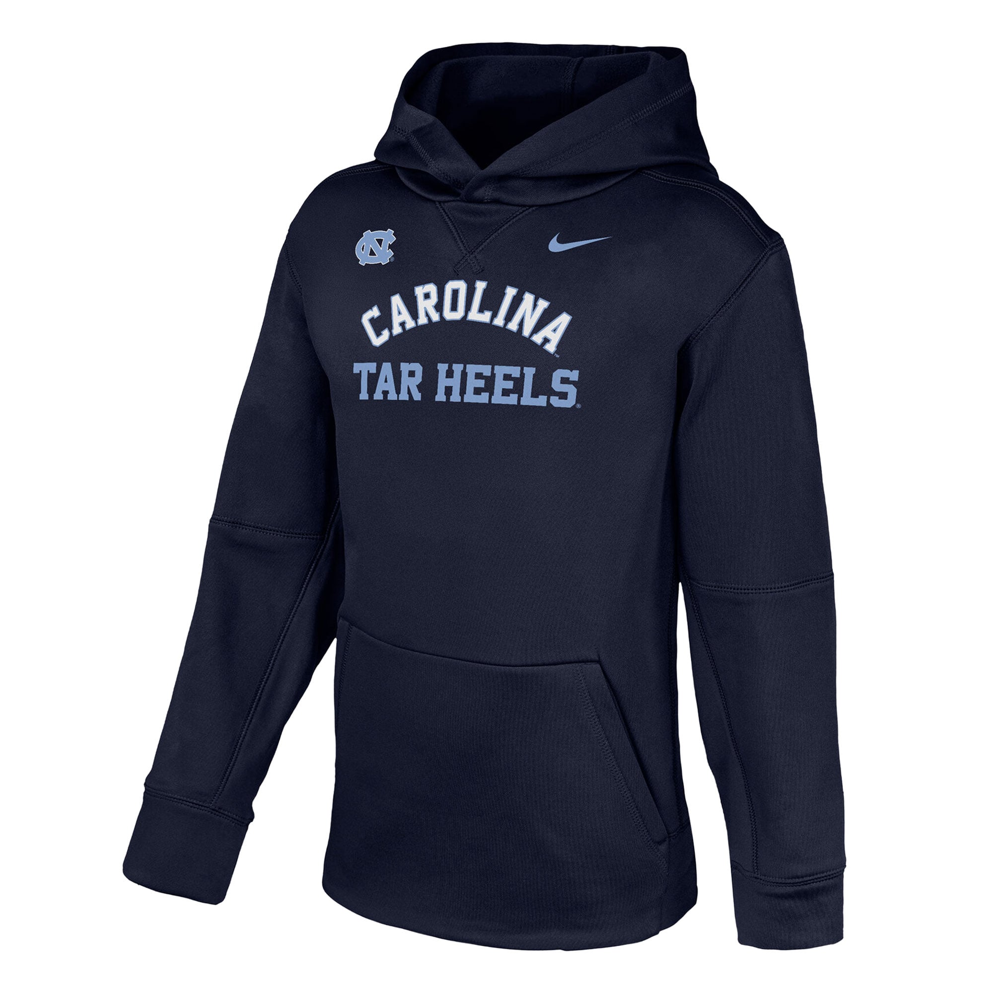 Sweat à capuche Nike Therma-FIT bleu marine pour enfant, modèle North Carolina Tar Heels.