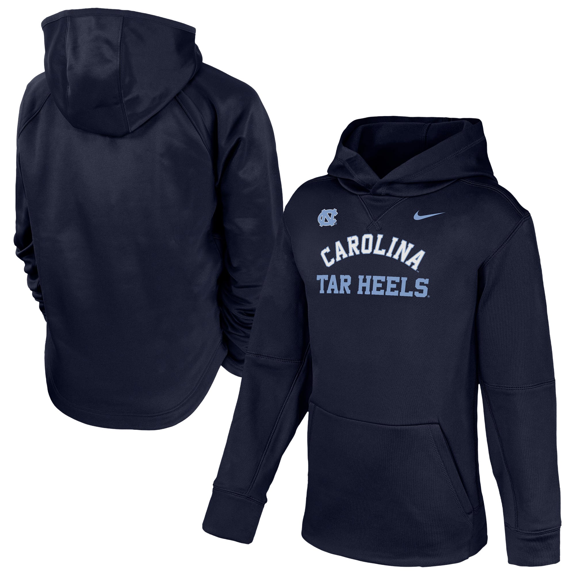 Sweat à capuche Nike Therma-FIT bleu marine pour enfant, modèle North Carolina Tar Heels.