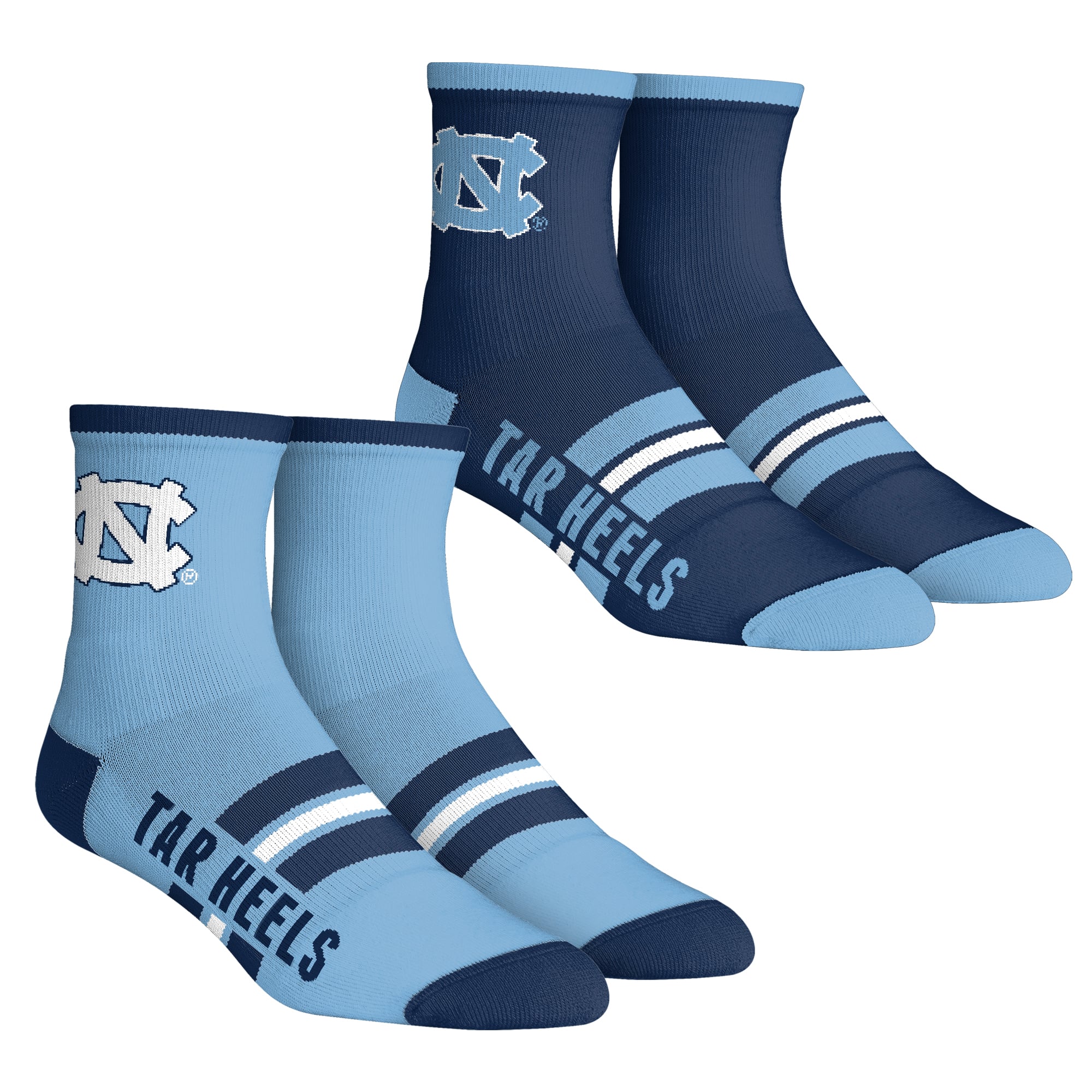 Youth Rock Em  North Carolina Tar Heels 2-Pack Multi Stripe Quarter Socks Set