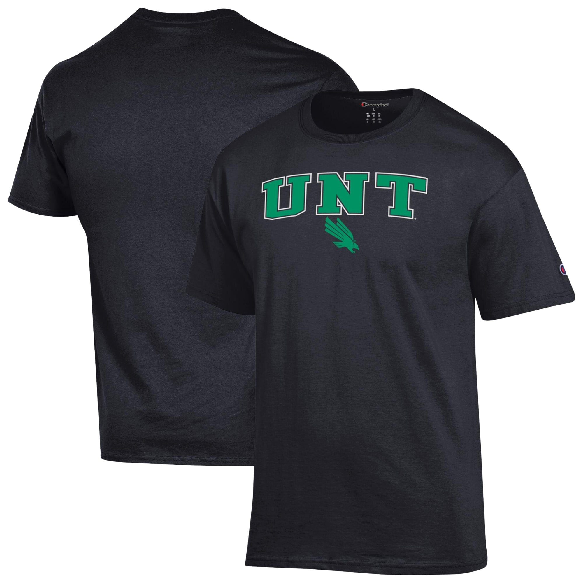 T-shirt Champion noir pour homme avec logo North Texas Mean Green Arch