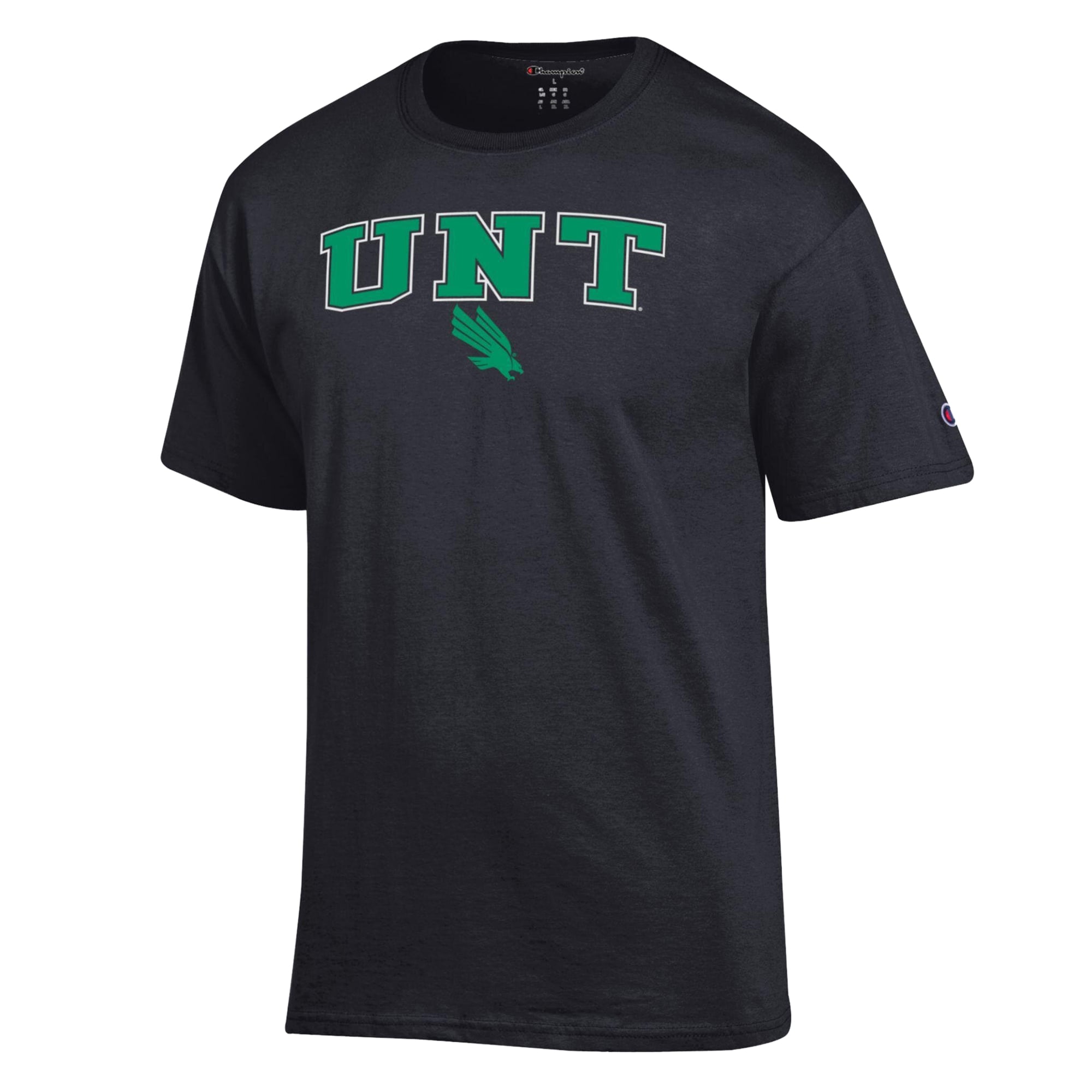 T-shirt Champion noir pour homme avec logo North Texas Mean Green Arch