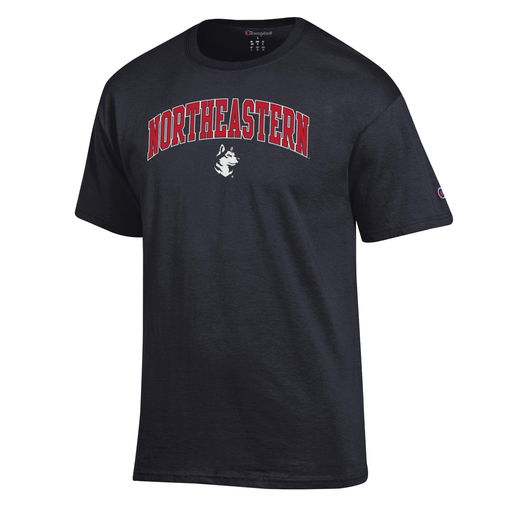 T-shirt Champion noir pour hommes avec logo en arc des Northeastern Huskies
