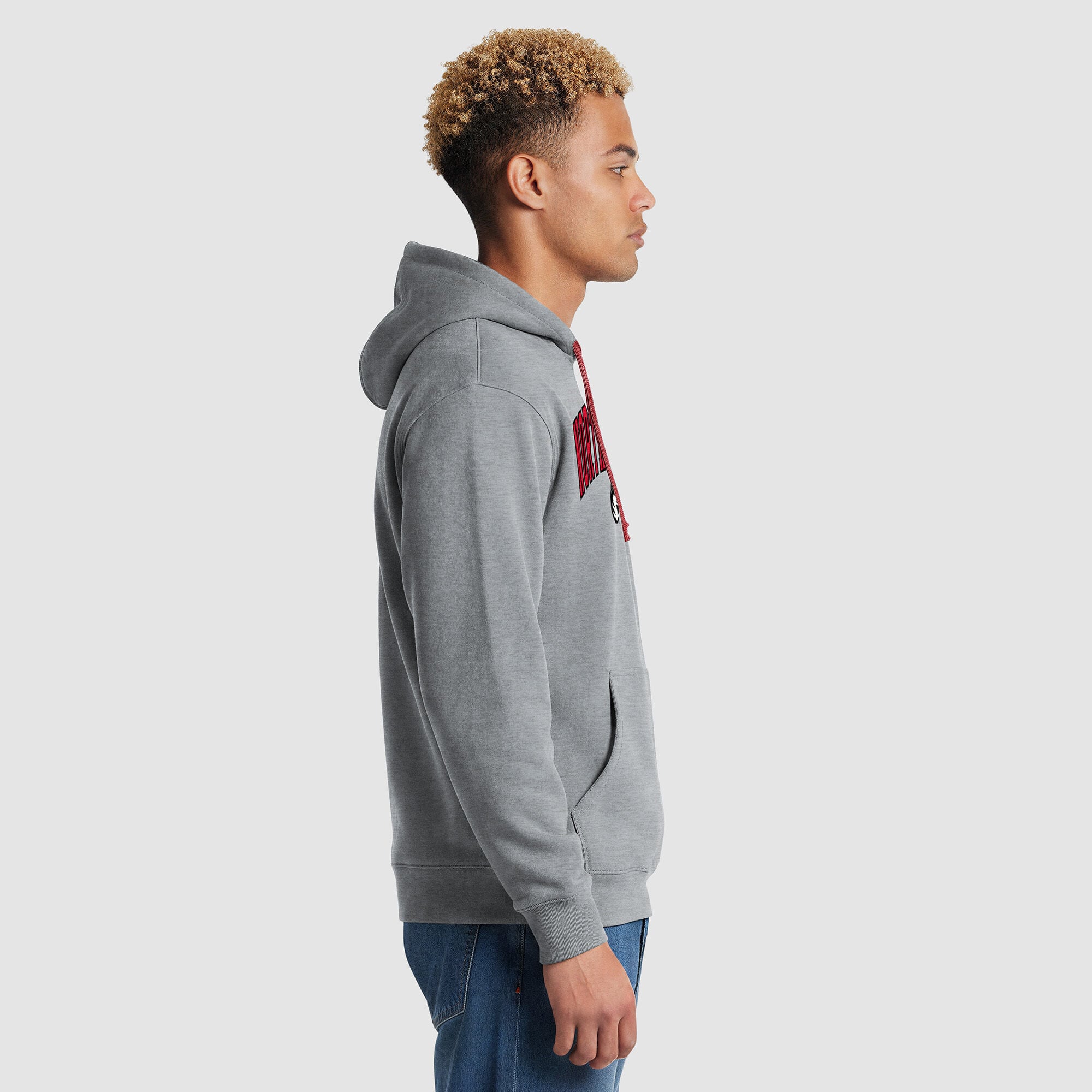 Men's Champion Heather Gray/Red Northeastern Huskies Contrast Hoodie