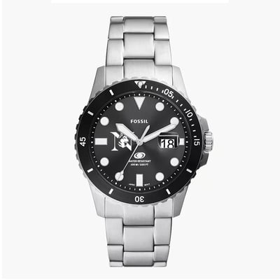 Northeastern Huskies Fossil Blue Dive Three-Hand Date Stainless Steel Watch - Silver