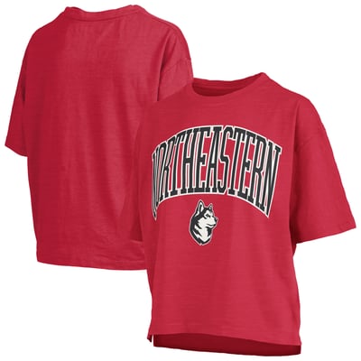 Northeastern Huskies Pressbox Women's Oversized Nelson Arch Over Logo Slub T-Shirt - Red