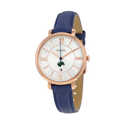  Northeastern State Riverhawks Fossil Women's Jacqueline Leather Watch - Gold/Navy
