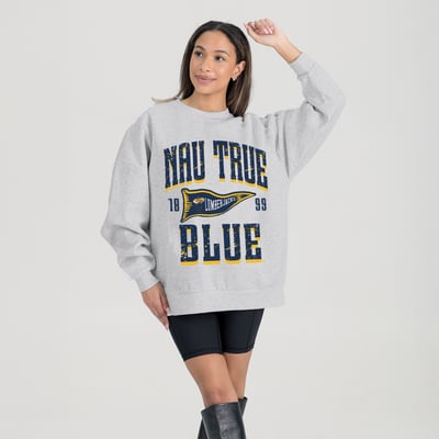 Northern Arizona Lumberjacks Gameday Couture Women's Oversized Pennant Pride Premium Fleece Sweatshirt - Ash