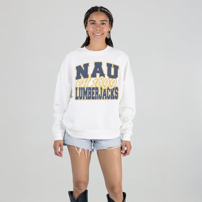 Northern Arizona Lumberjacks Gameday Couture Women's Oversized Faded Formation Premium Fleece Sweatshirt - White