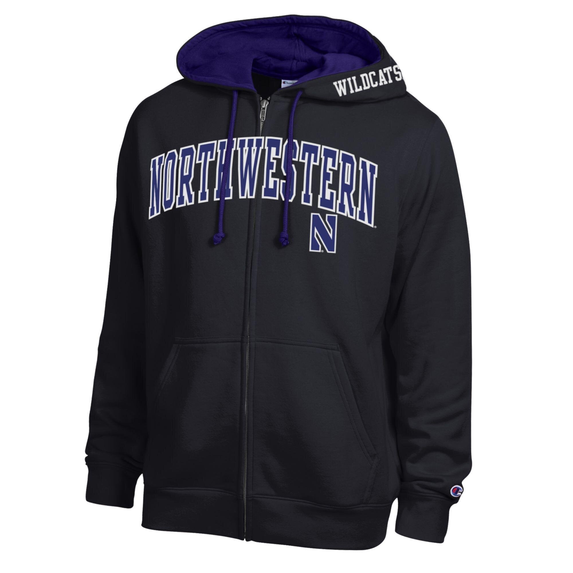 Men's Champion Black Northwestern Wildcats Arch Logo Full-Zip Fleece Hoodie