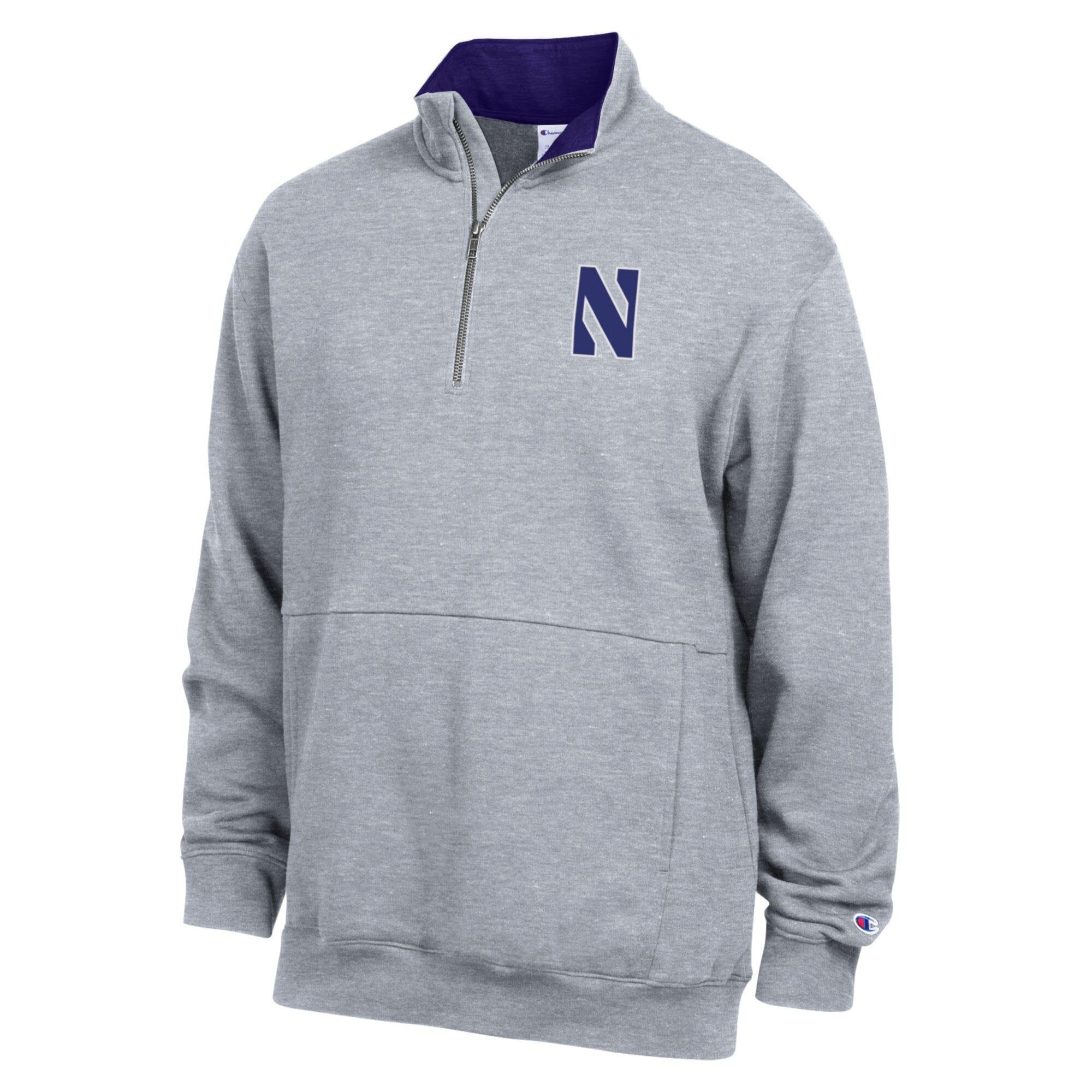 Pull-over en polaire à col zippé Champion pour homme, gris chiné, Northwestern Wildcats