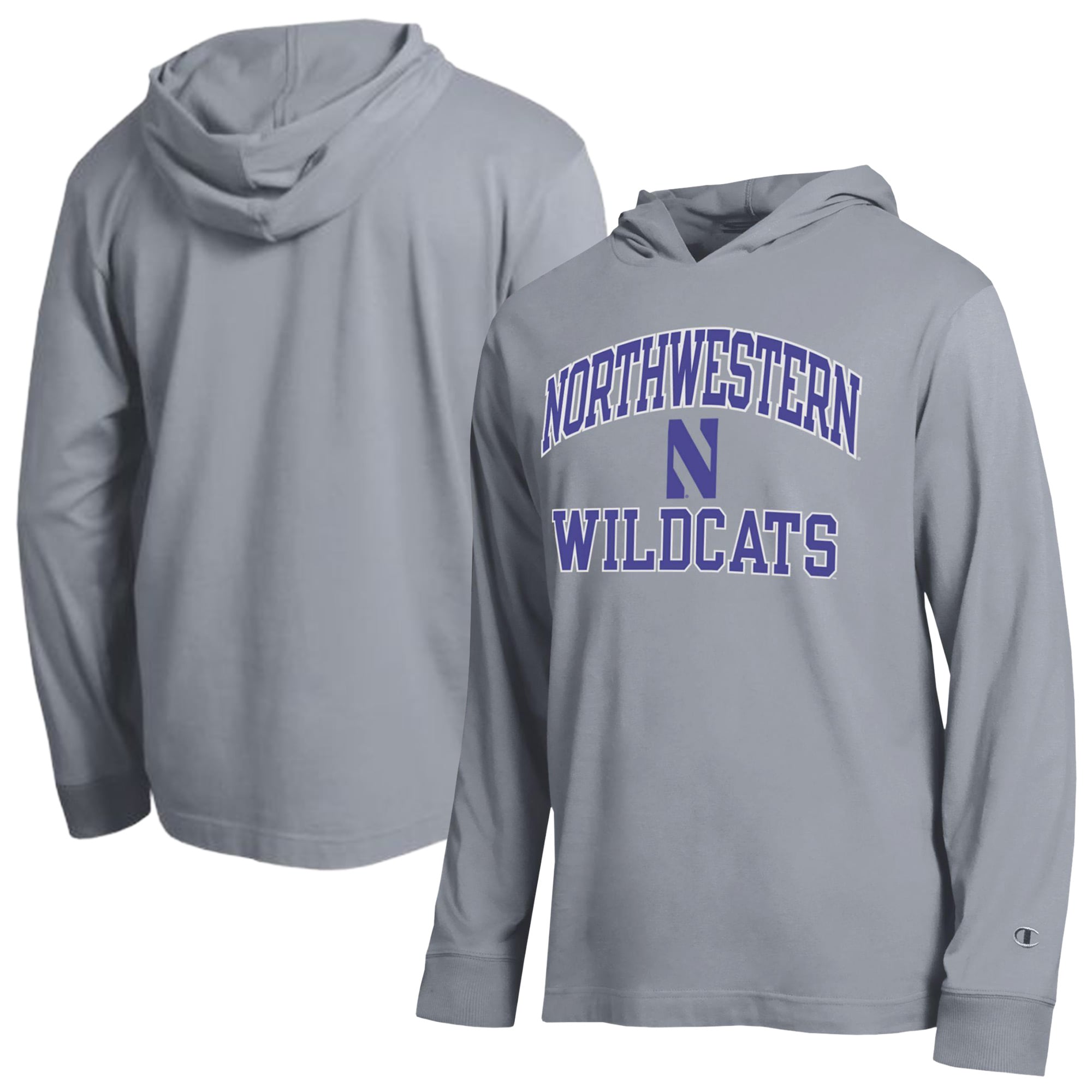 Men's Champion Heather Gray Northwestern Wildcats High Motor All-Star Long Sleeve Hooded T-Shirt