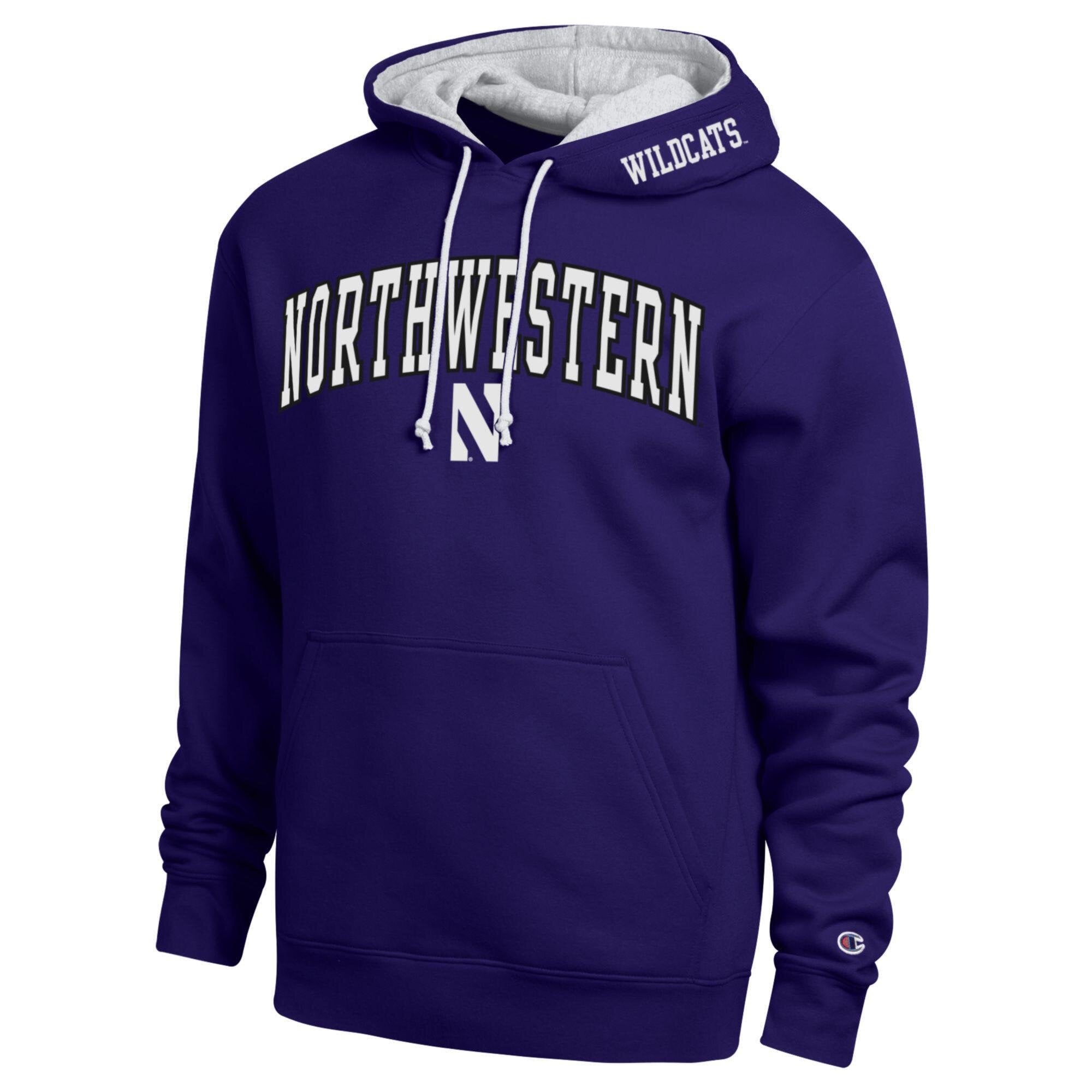 Sweat à capuche Champion violet Northwestern Wildcats Arch Tackle en sergé pour homme