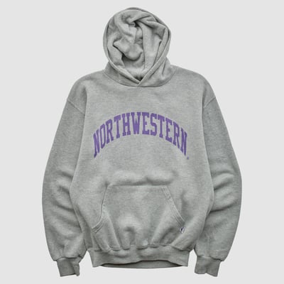 Northwestern Wildcats Russell 2000s Hooded Pullover Sweatshirt - Heather Gray - S by Fanatics Real Vintage