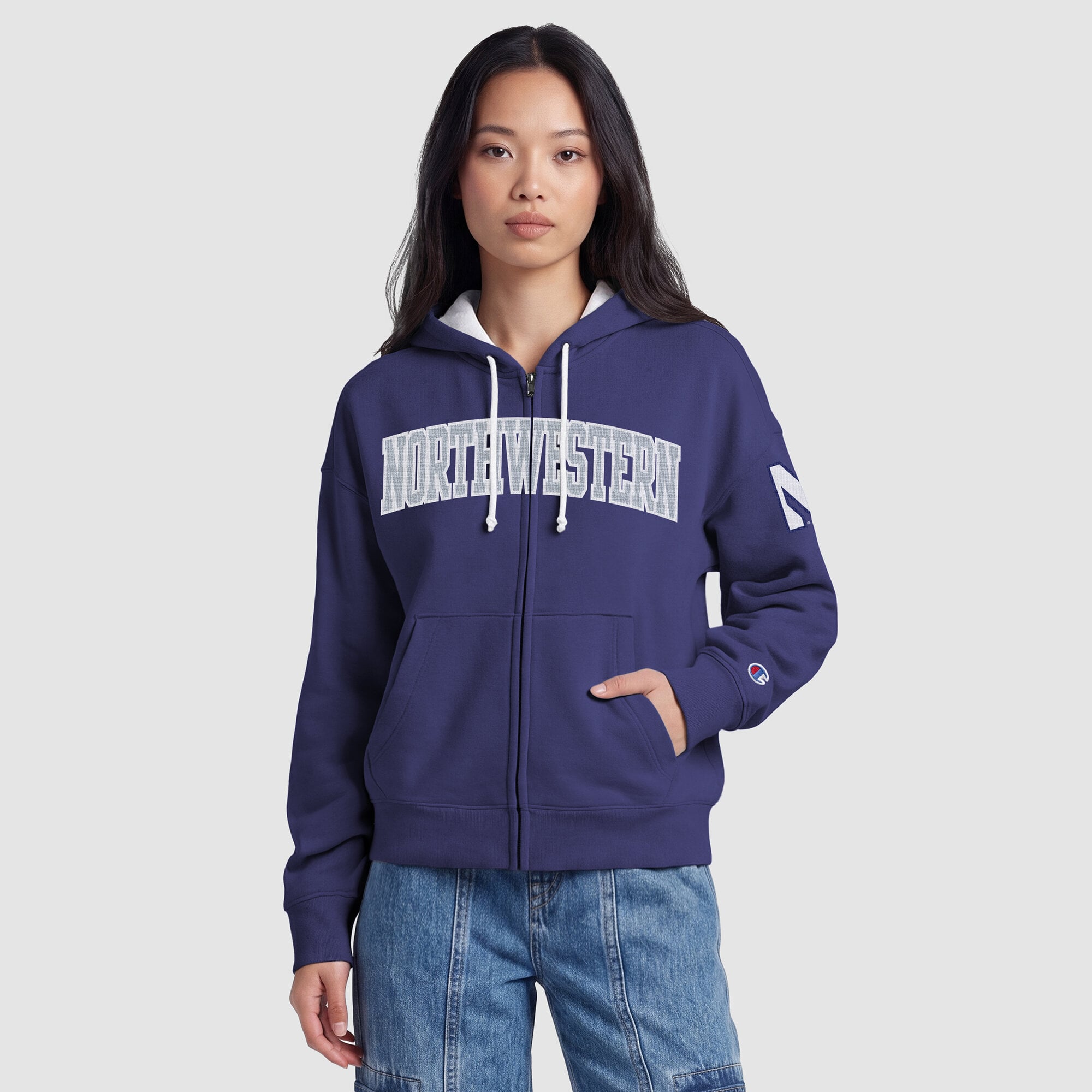 Sweat à capuche zippé en polaire Champion violet Northwestern Wildcats Arch pour femme
