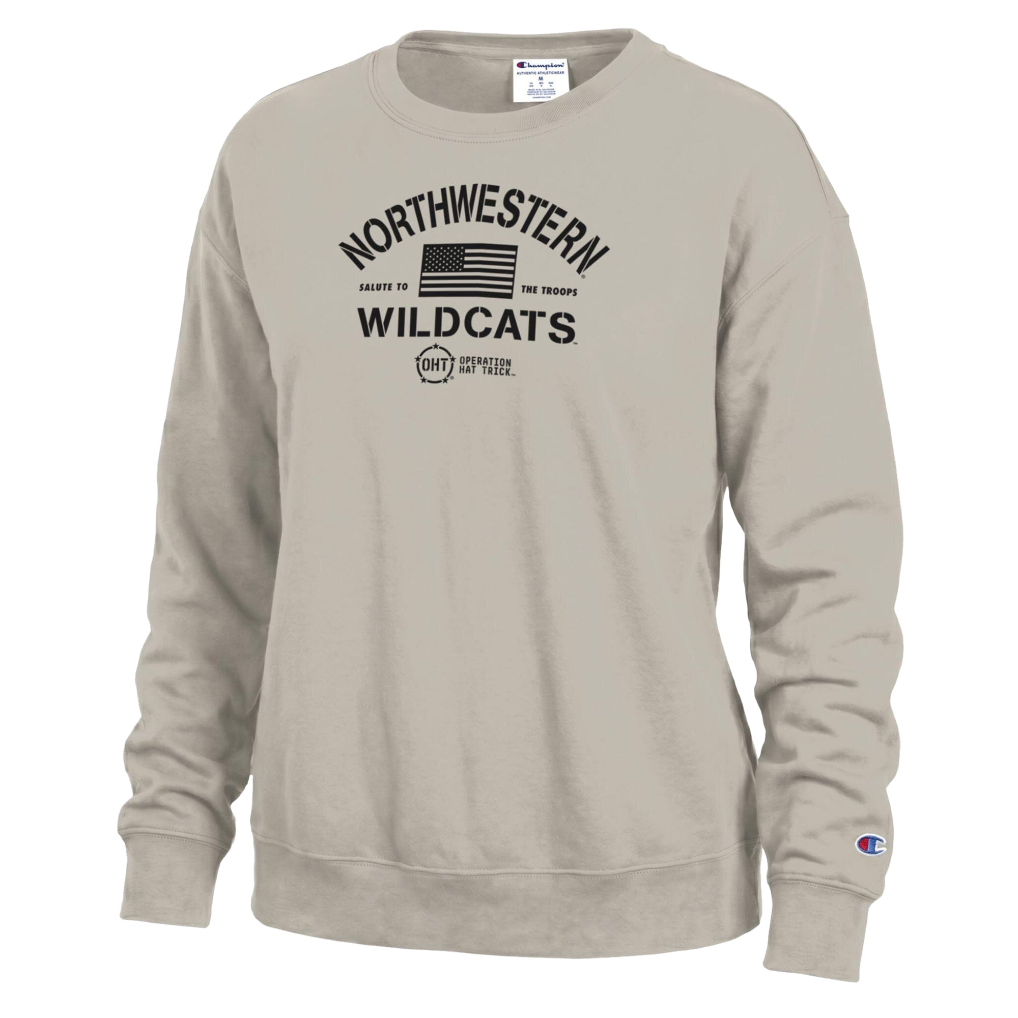Women's Champion Tan Northwestern Wildcats Operation Hat Trick Powerblend Sweatshirt