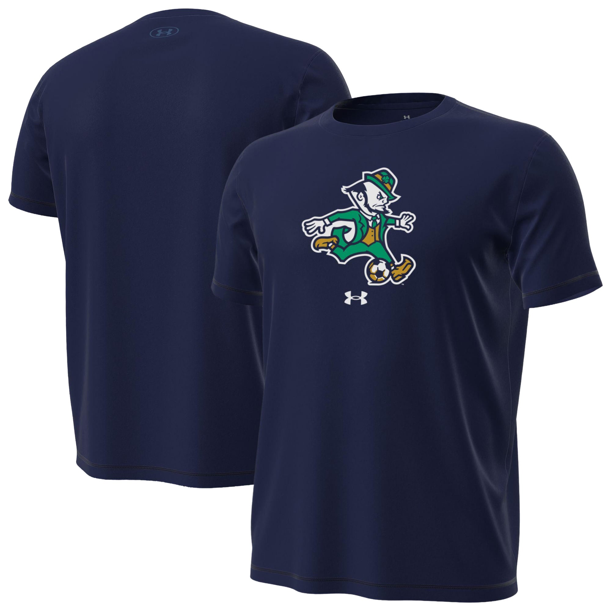T-shirt extensible Core Tech Under Armour bleu marine Notre Dame Fighting Irish Soccer Leprechaun