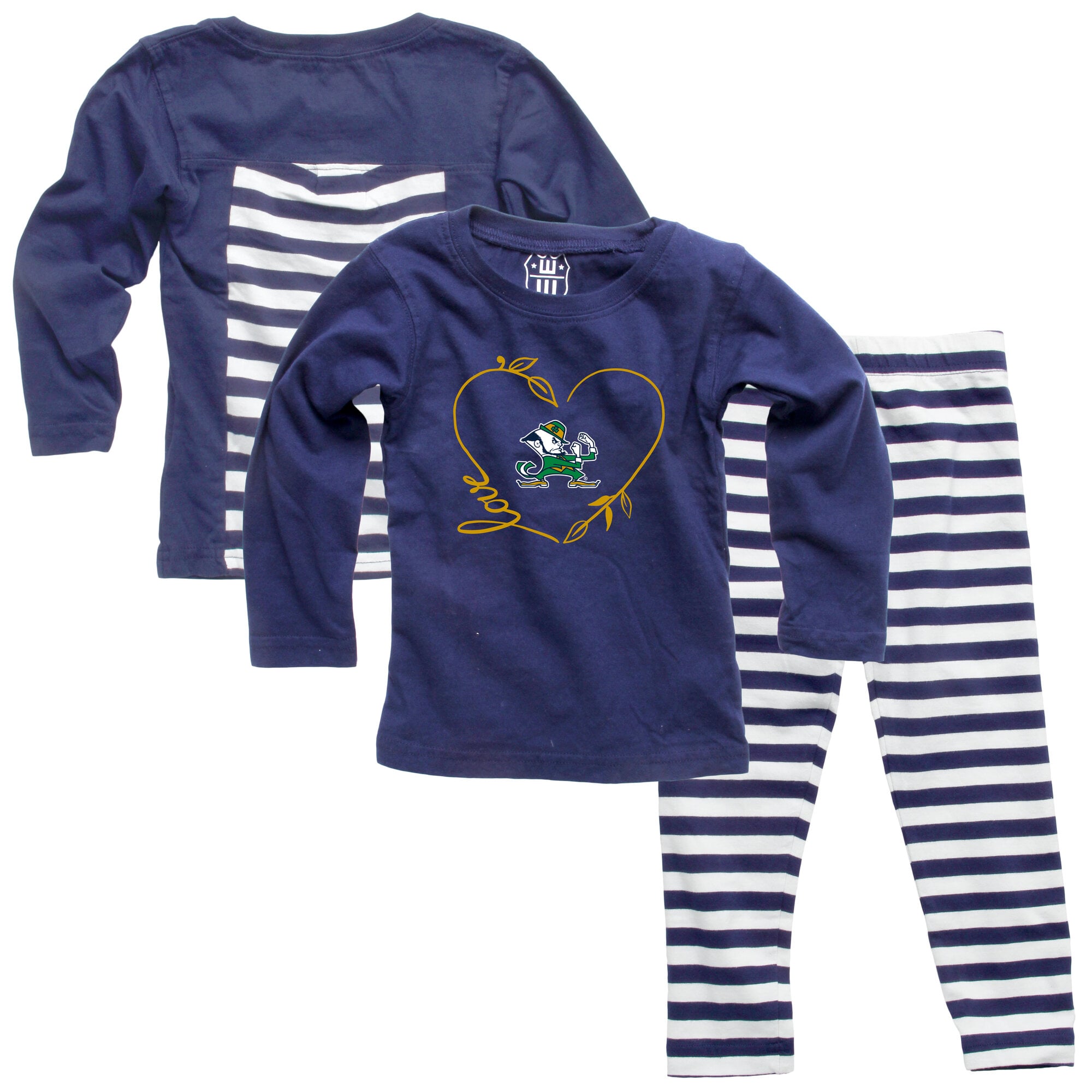 Ensemble haut à manches longues et pantalon Wes & Willy bleu marine Notre Dame Fighting Irish pour bébé fille