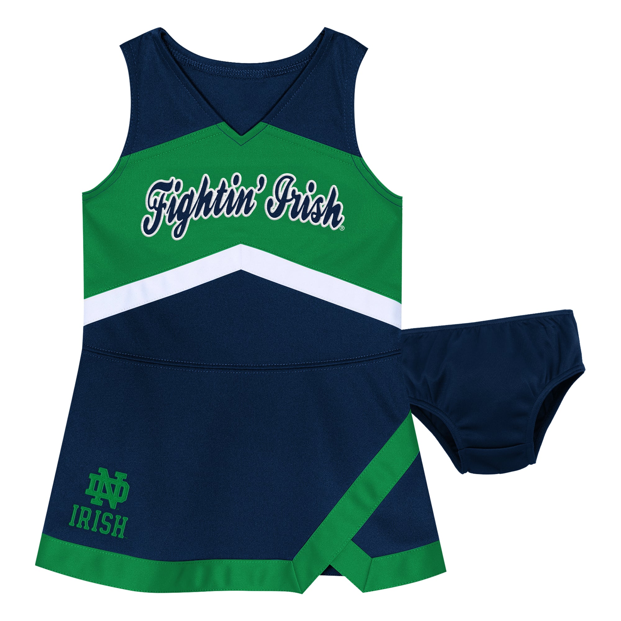 Girls Preschool Outerstuff Navy Notre Dame Fighting Irish Two-Piece Cheer Captain Jumper Dress & Bloomers Set