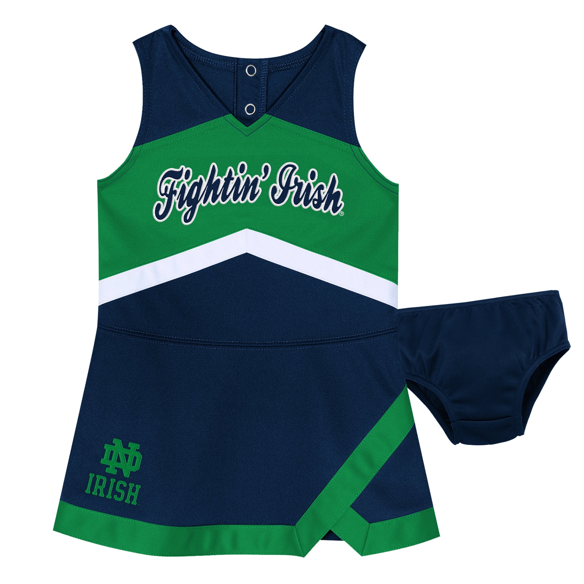Ensemble deux pièces robe et bloomer de capitaine des pom-pom girls Notre Dame Fighting Irish bleu marine pour fille