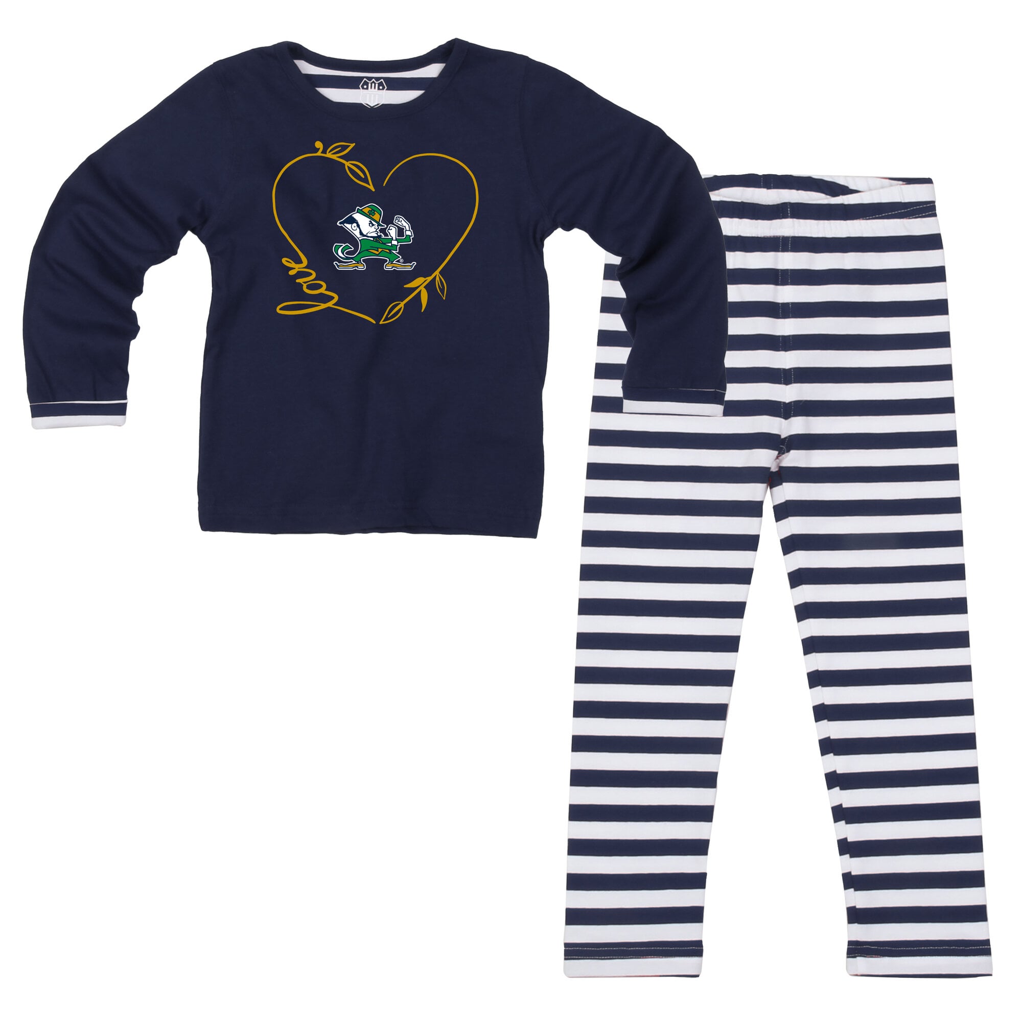 Ensemble 2 pièces pour petites filles Wes & Willy, haut à manches longues et pantalon bleu marine Notre Dame Fighting Irish