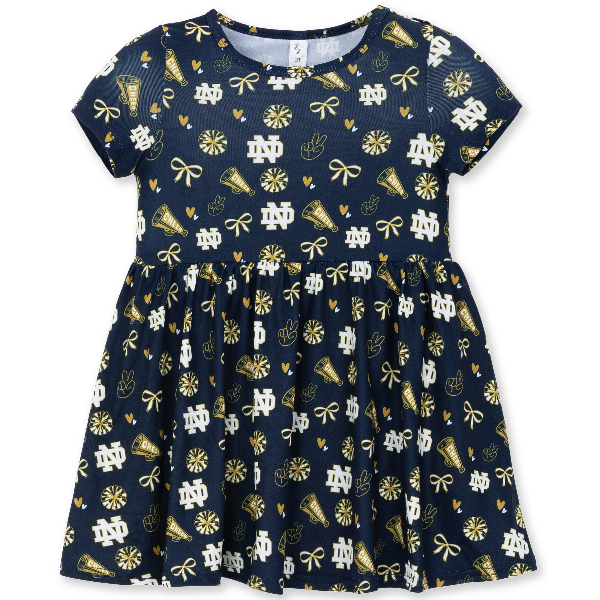 Girls Toddler ZooZatz Navy Notre Dame Fighting Irish All-Over Print Short Sleeve Dress