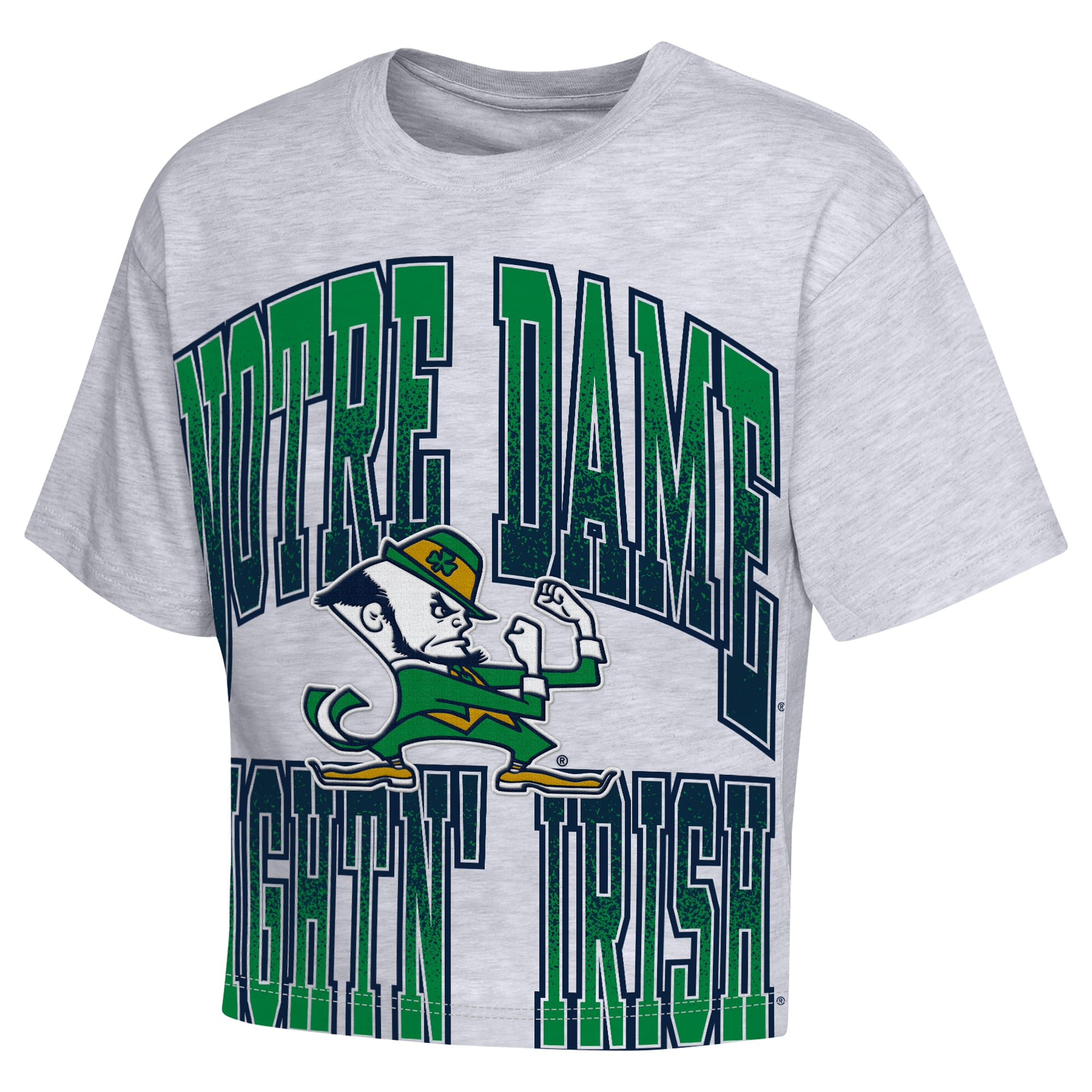 Girls Youth Outerstuff Heather Gray Notre Dame Fighting Irish Big Team Energy Cropped Boxy T-Shirt