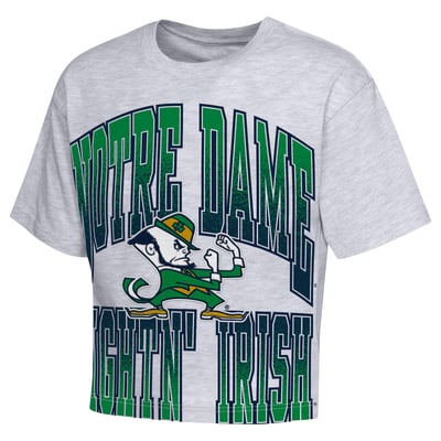 Notre Dame Fighting Irish Outerstuff Girls Youth Big Team Energy Cropped Boxy T-Shirt - Heather Gray
