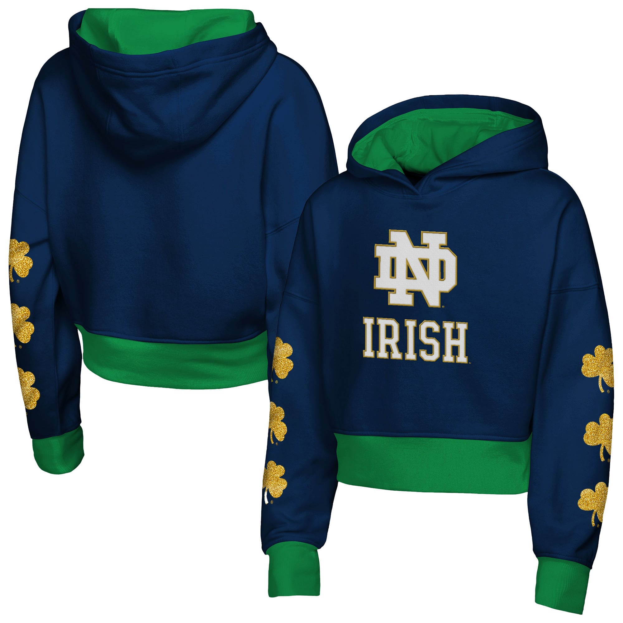 Girls Youth Outerstuff Navy Notre Dame Fighting Irish Fair Catch Poly Fleece Hoodie