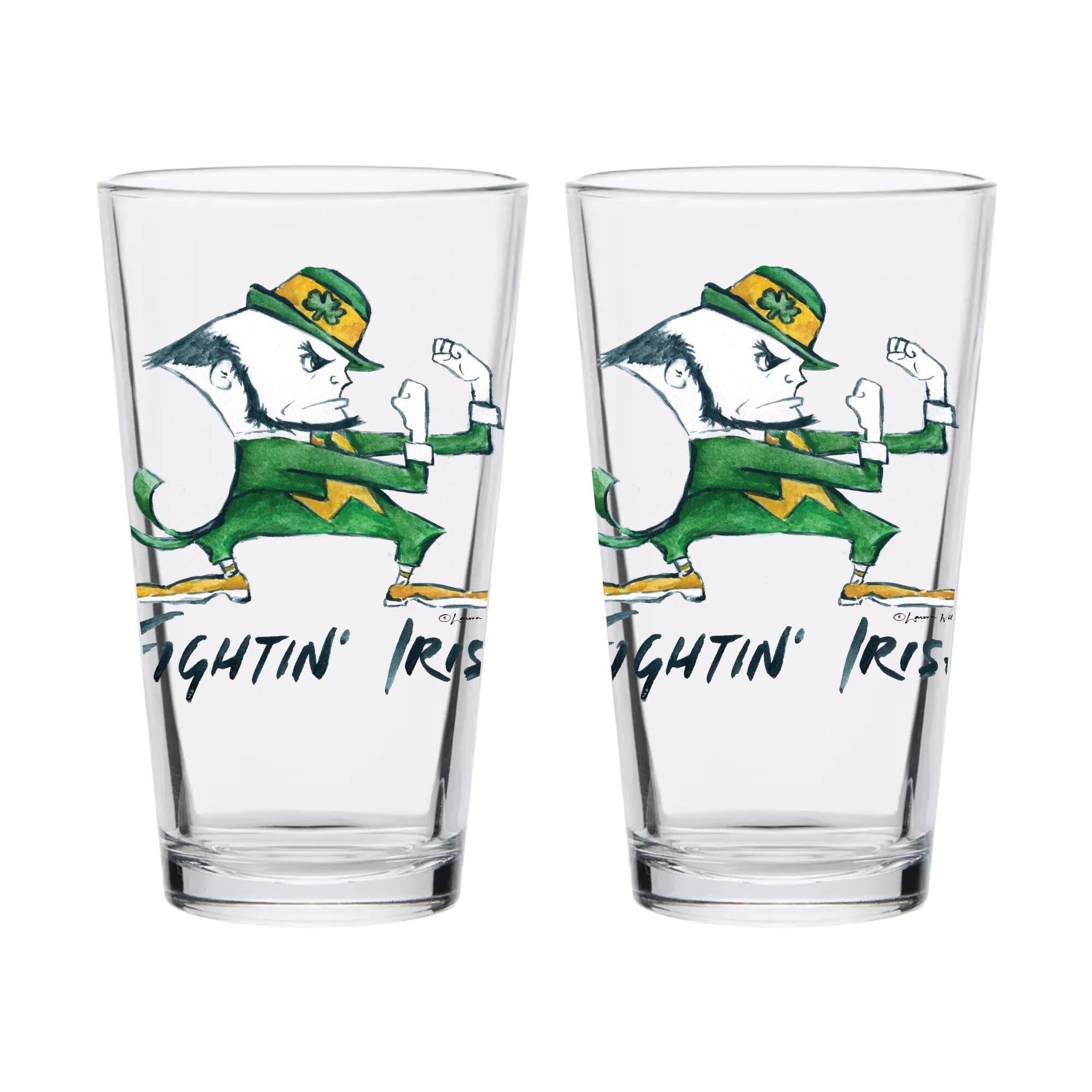 Ensemble de 2 verres à bière Indigo Falls Notre Dame Fighting Irish à l'effigie de Laura Wilcox, mascotte de l'équipe